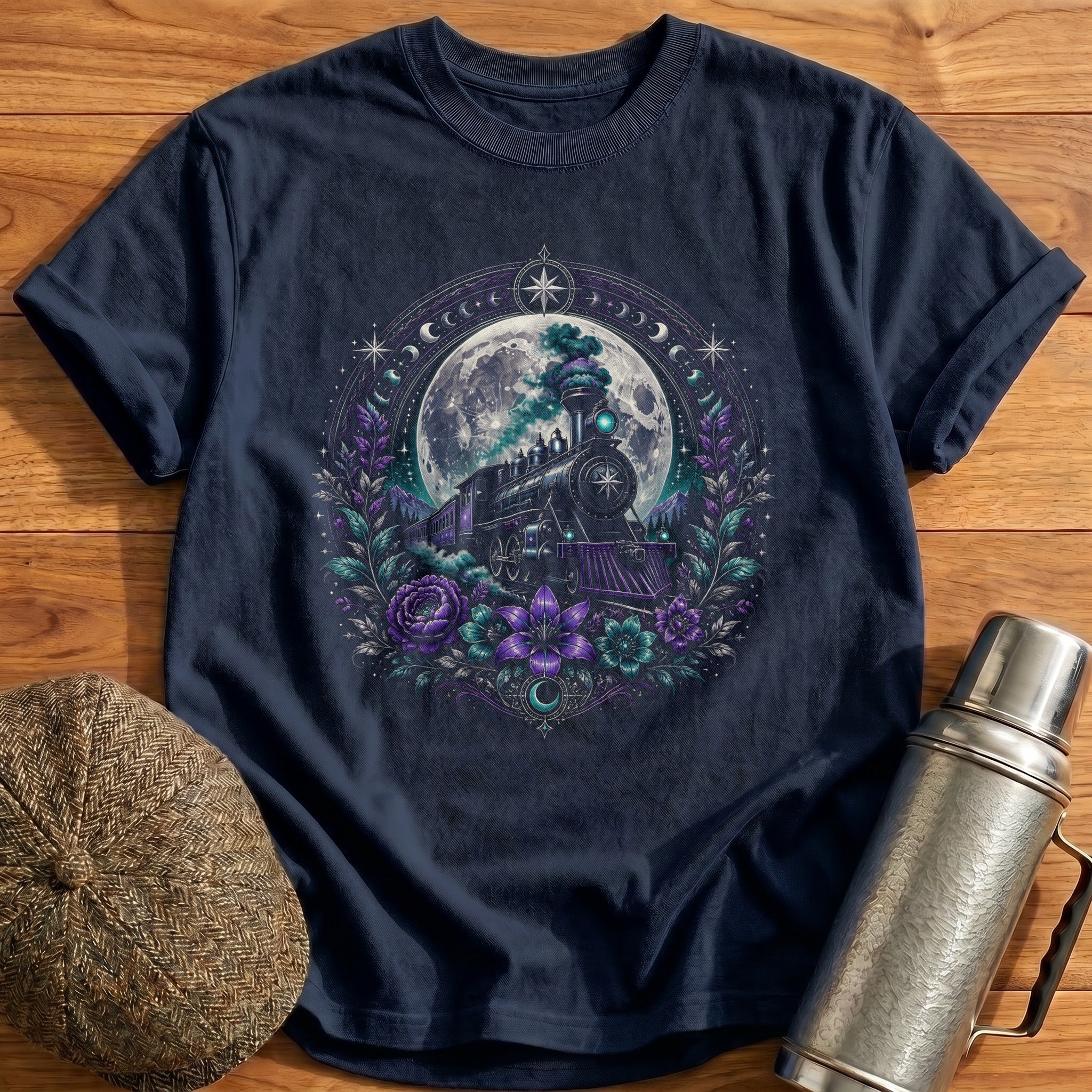Celestial Train Moon T-Shirt - Navy