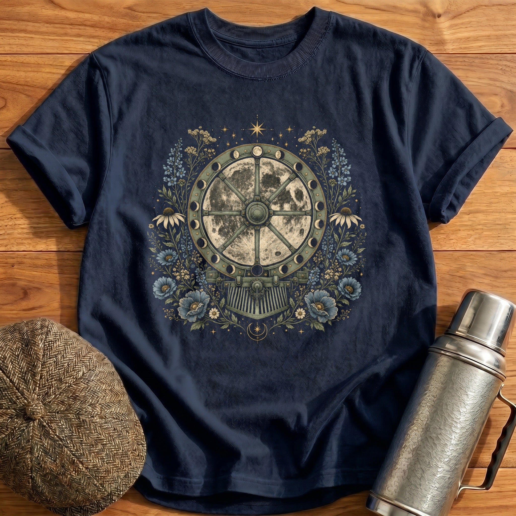 Celestial Wheel Moon T-Shirt - Navy