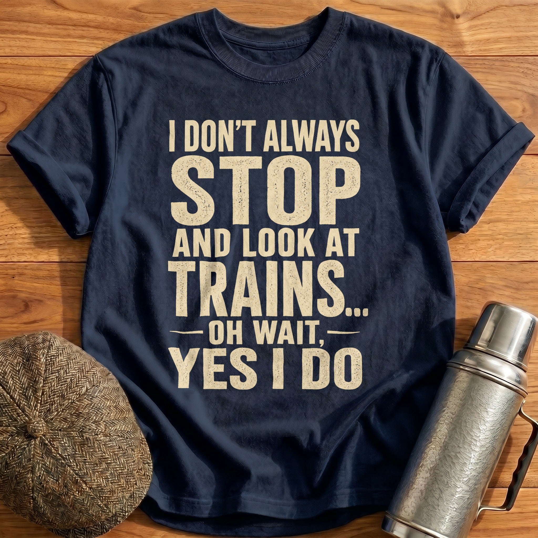 I Don't Always Stop and Look at Trains II T-Shirt - Navy