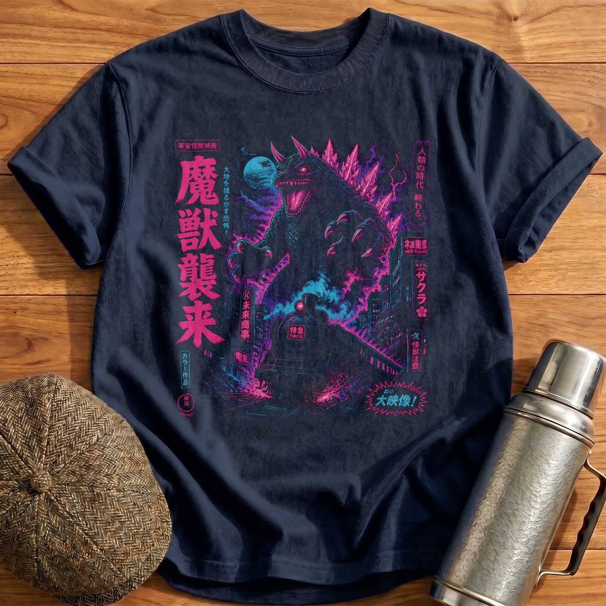 Kaiju Train Neon T-Shirt - Navy