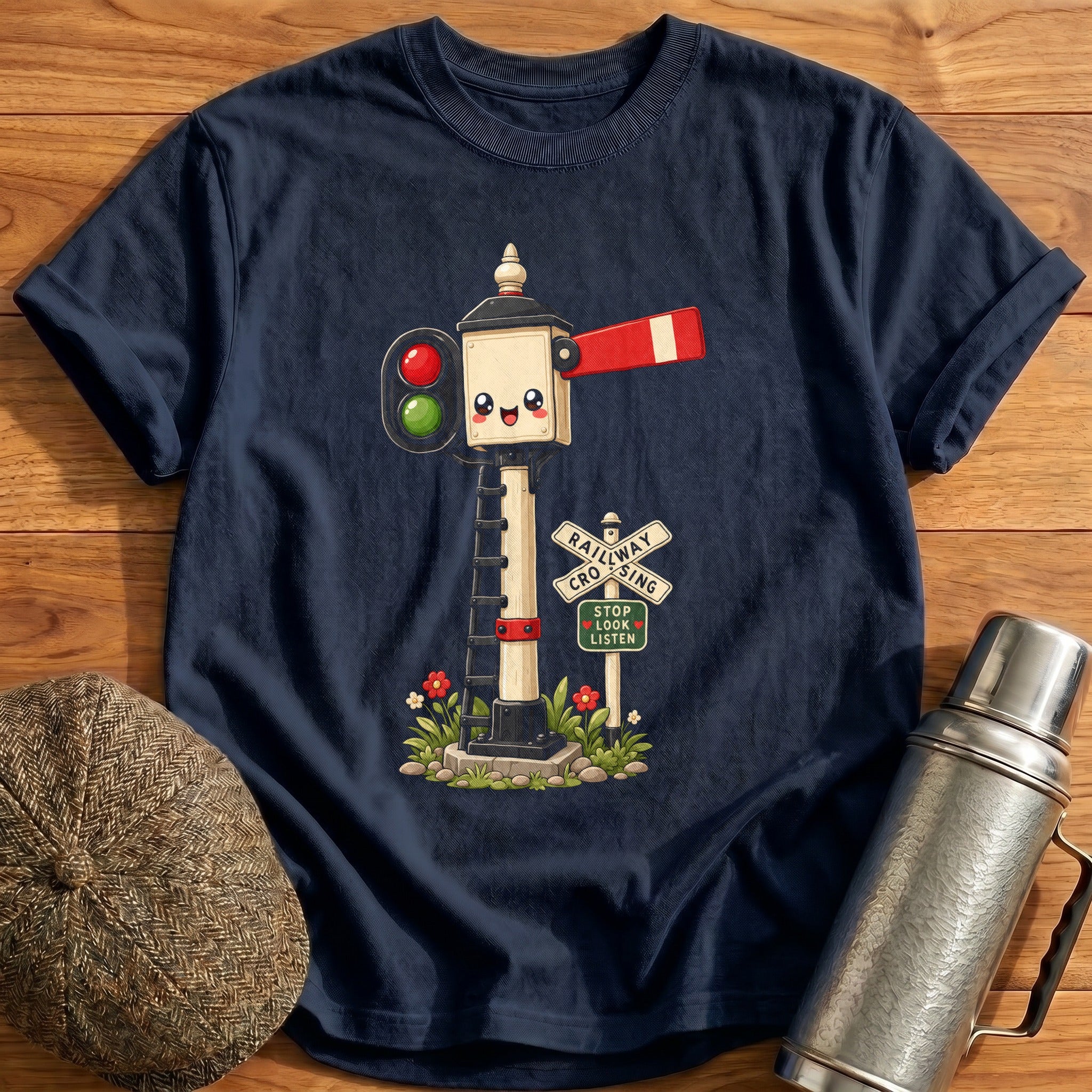 Kawaii Railway Signal T-Shirt - Navy