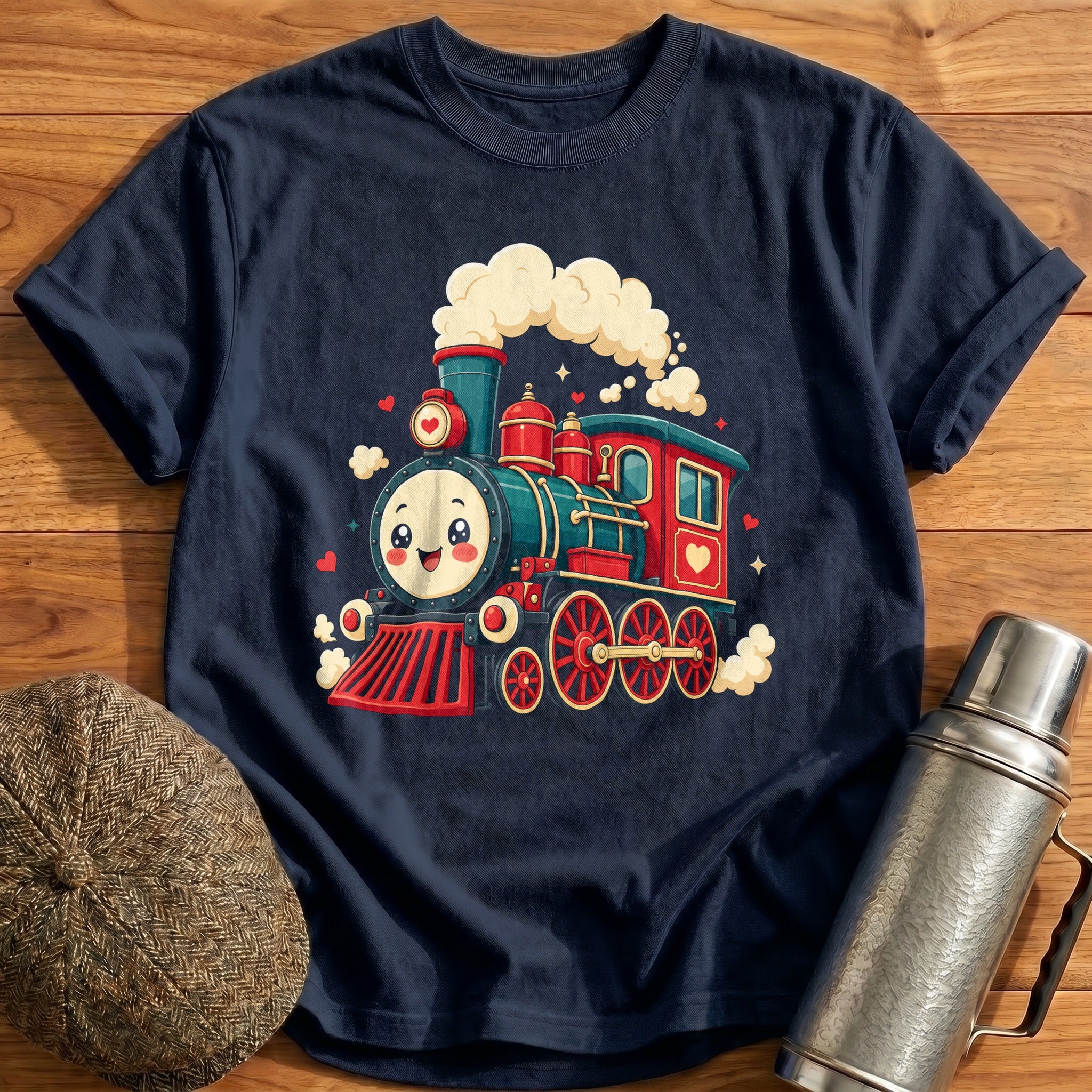 Kawaii Steam Train T-Shirt - Navy