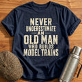 Never Underestimate Old Man Model Trains II T-Shirt - Navy