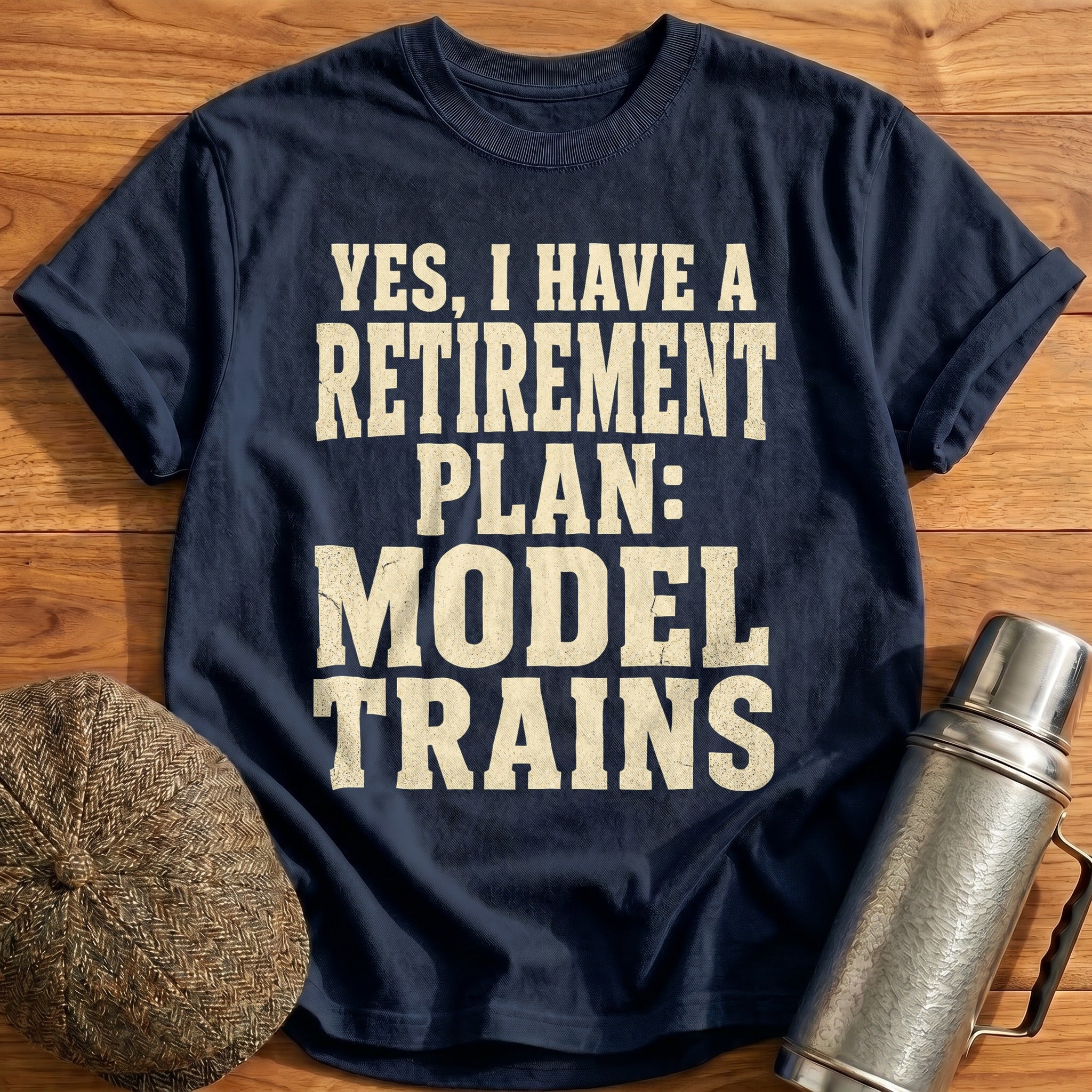 Retirement Plan Model Trains II T-Shirt - Navy