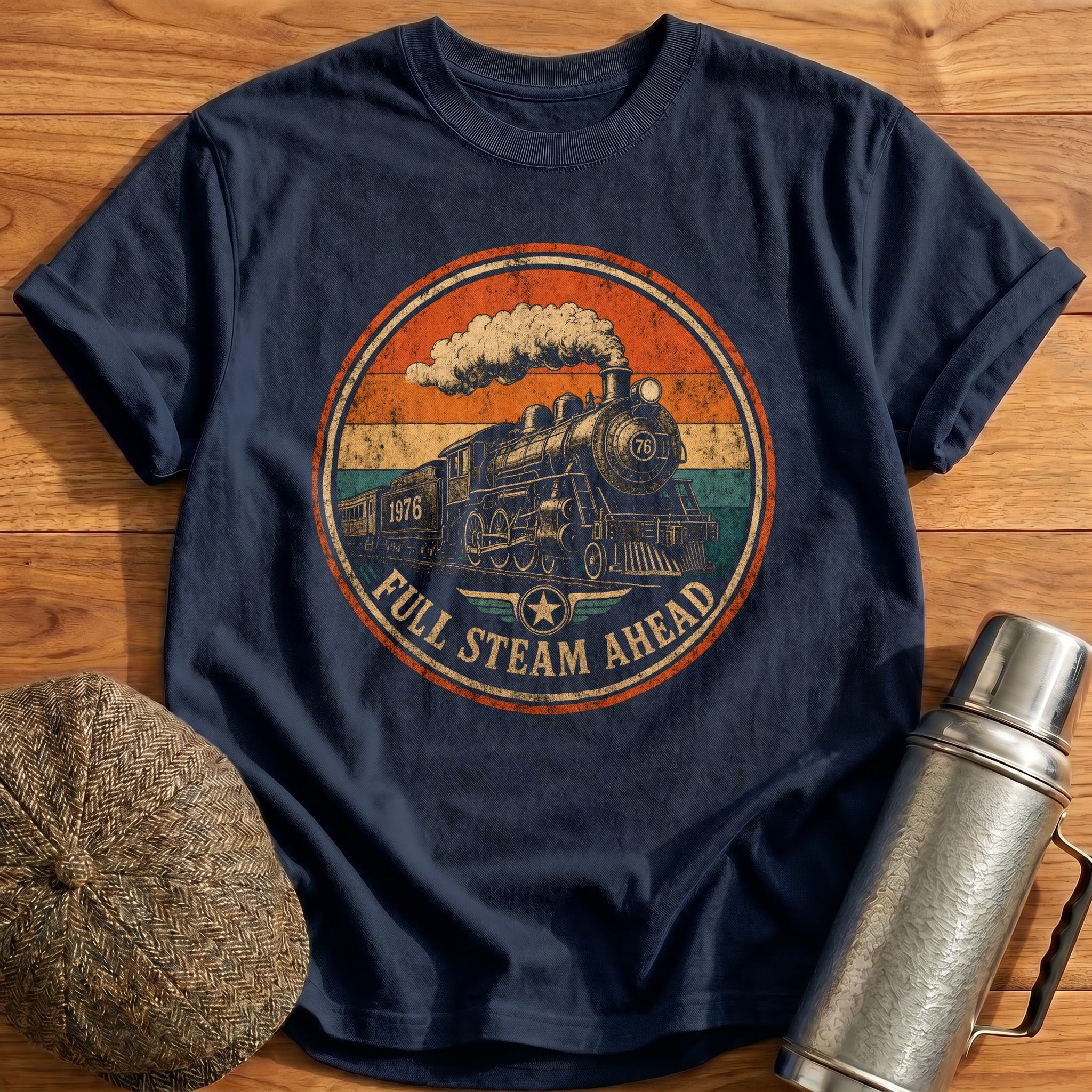 Retro Train Badge T-Shirt - Navy