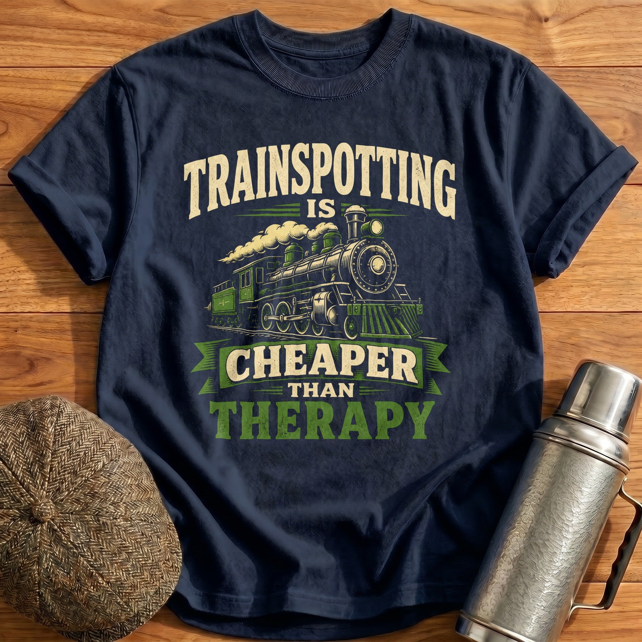 Trainspotting Cheaper Than Therapy T-Shirt - Navy