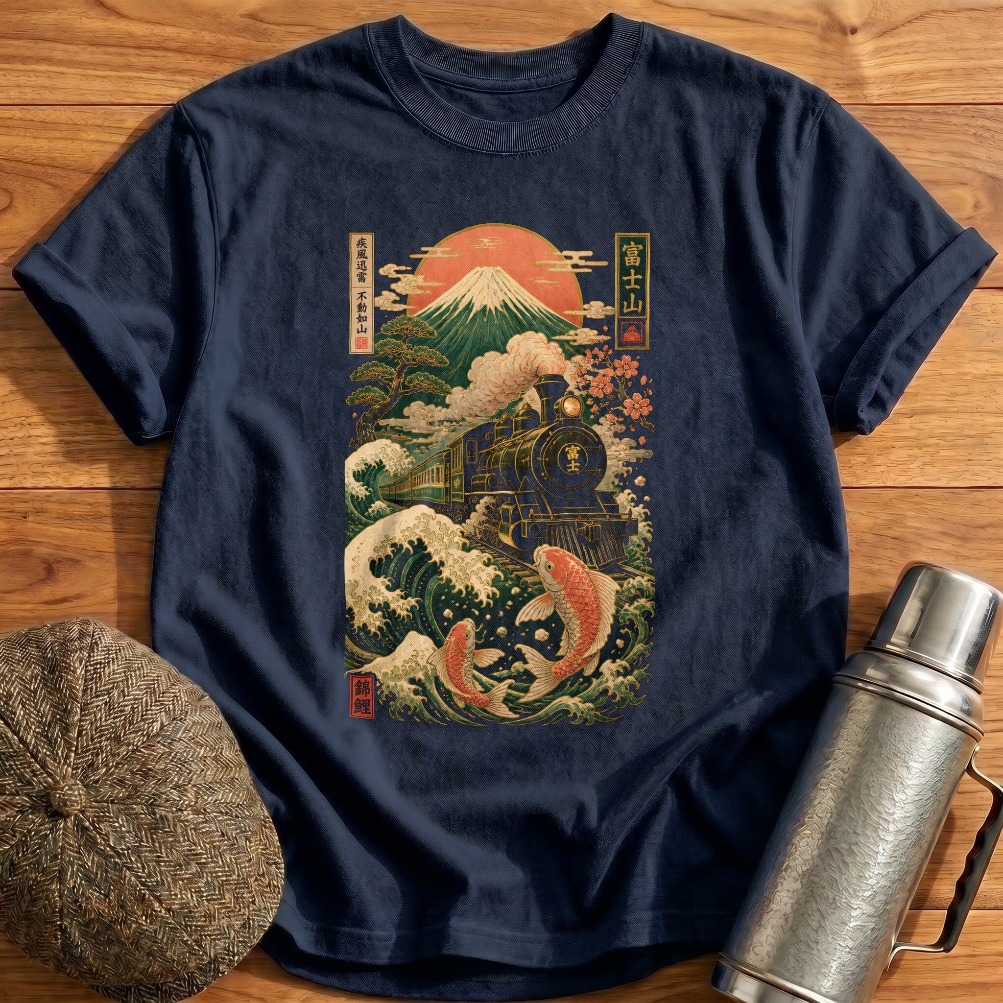 Ukiyoe Train T-Shirt - Navy