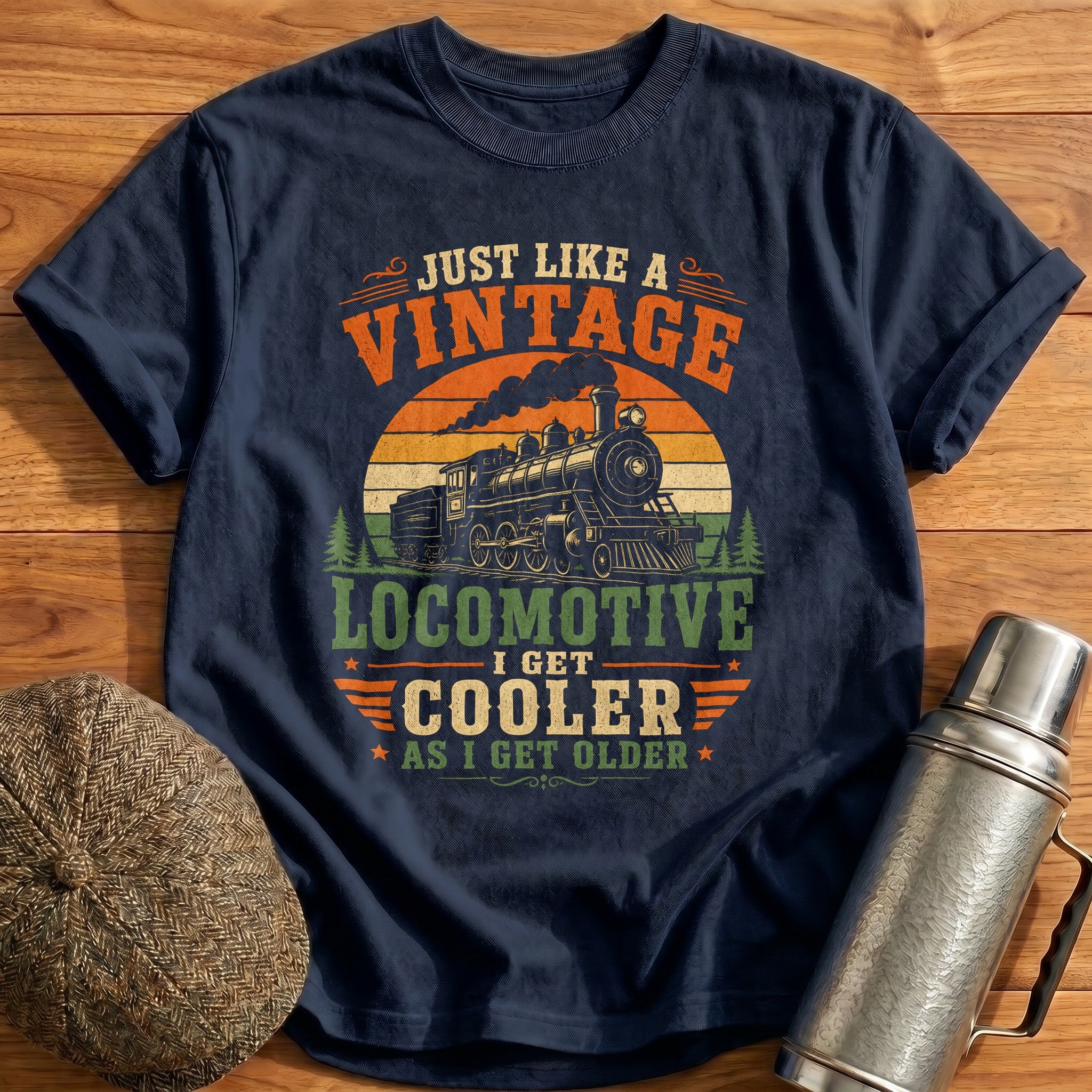 Vintage Locomotive Cooler Older T-Shirt - Navy