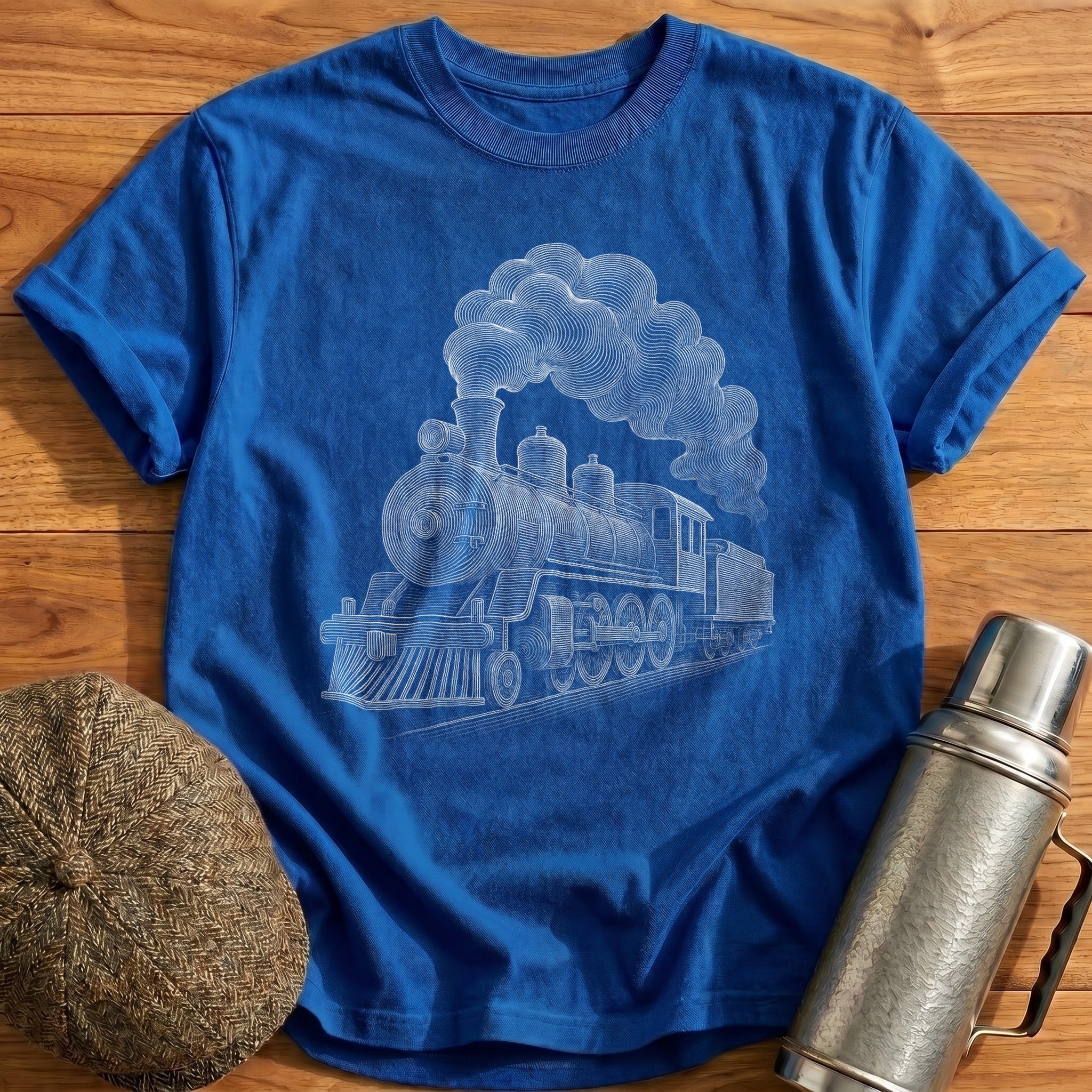Steam Locomotive With Billowing Smoke T-Shirt - Royal