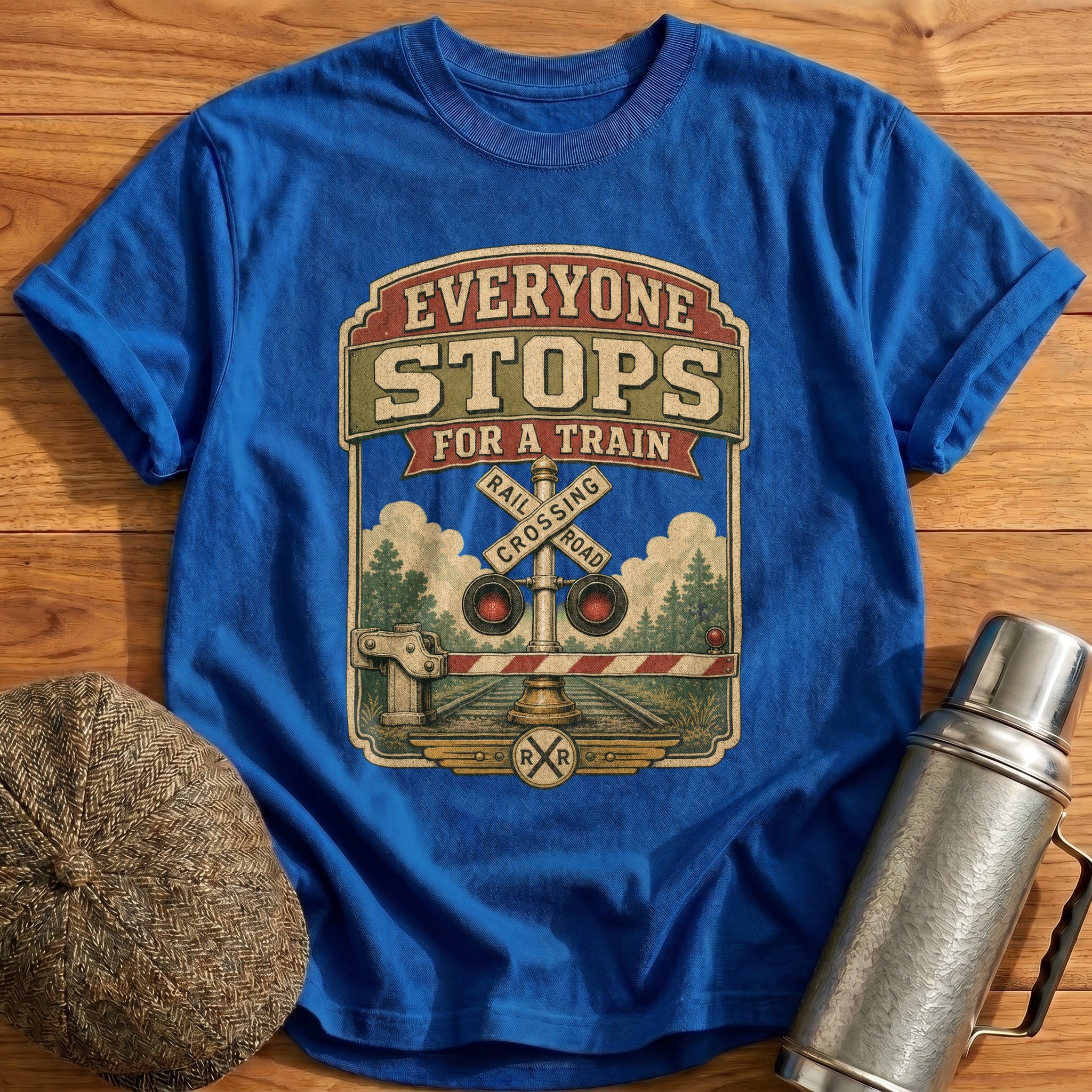 Everyone Stops for a Train T-Shirt - Royal
