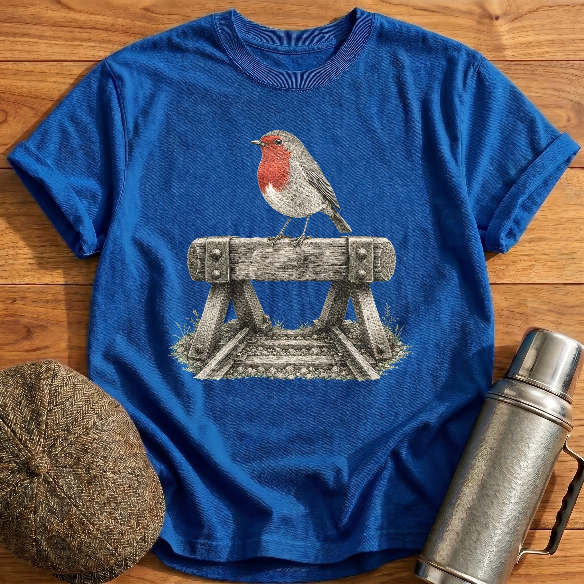 Robin Perched On A Buffer Stop T-Shirt - Royal