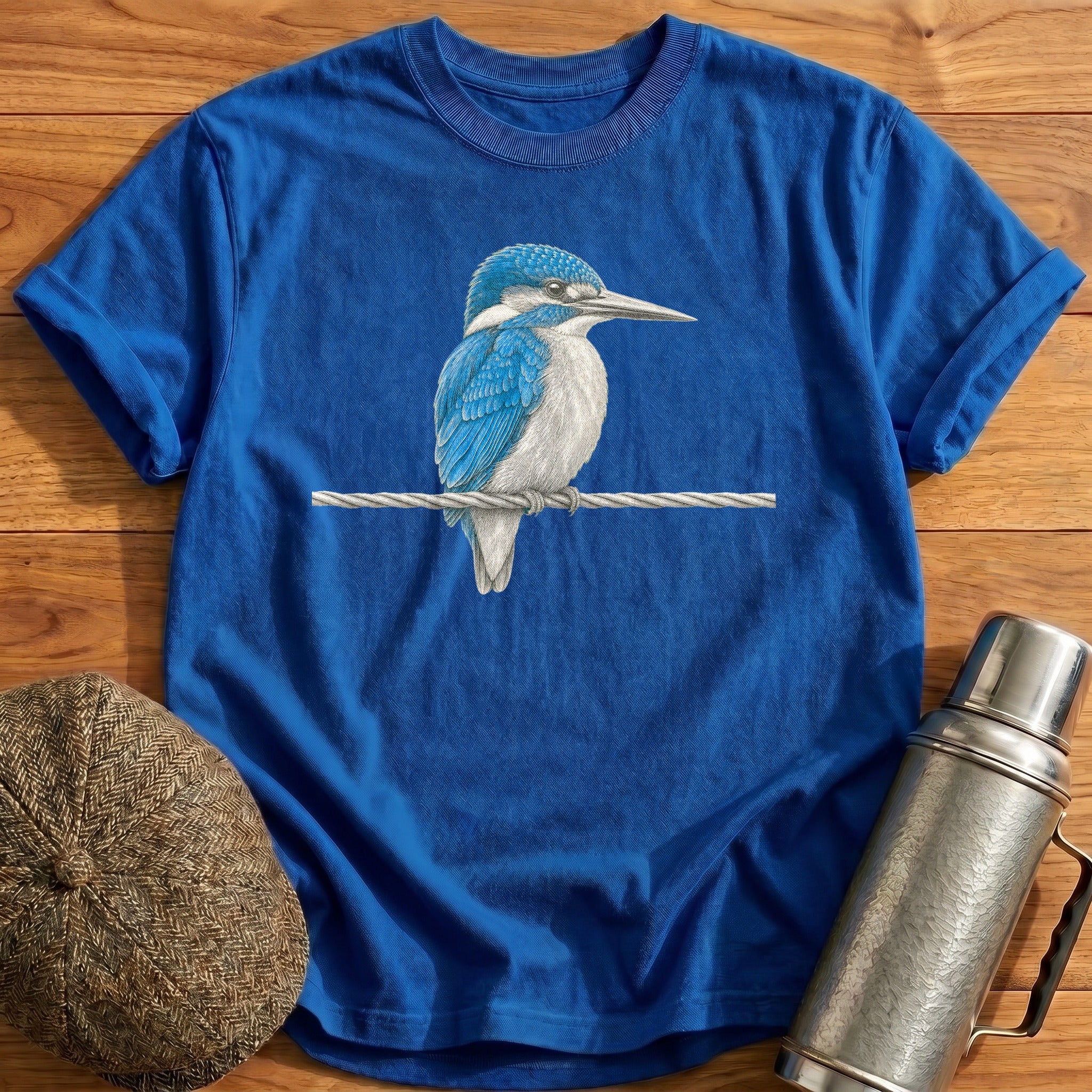 Kingfisher On A Signal Wire T-Shirt - Royal