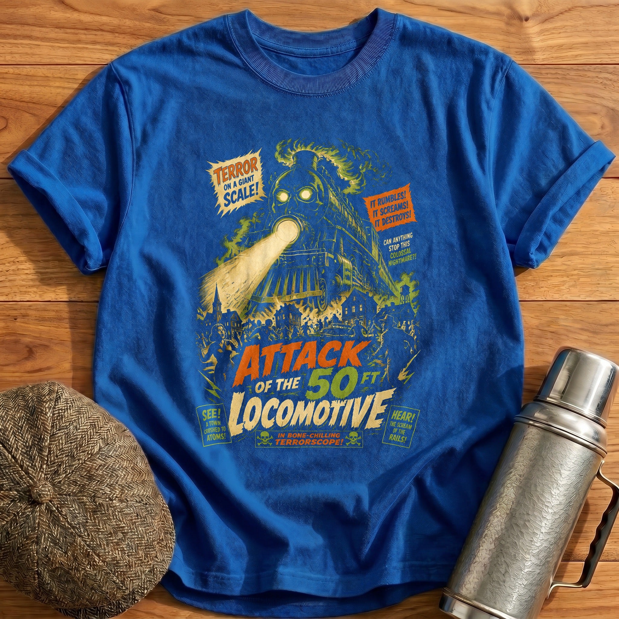 Attack Of The 50 Ft Locomotive T-Shirt - Royal