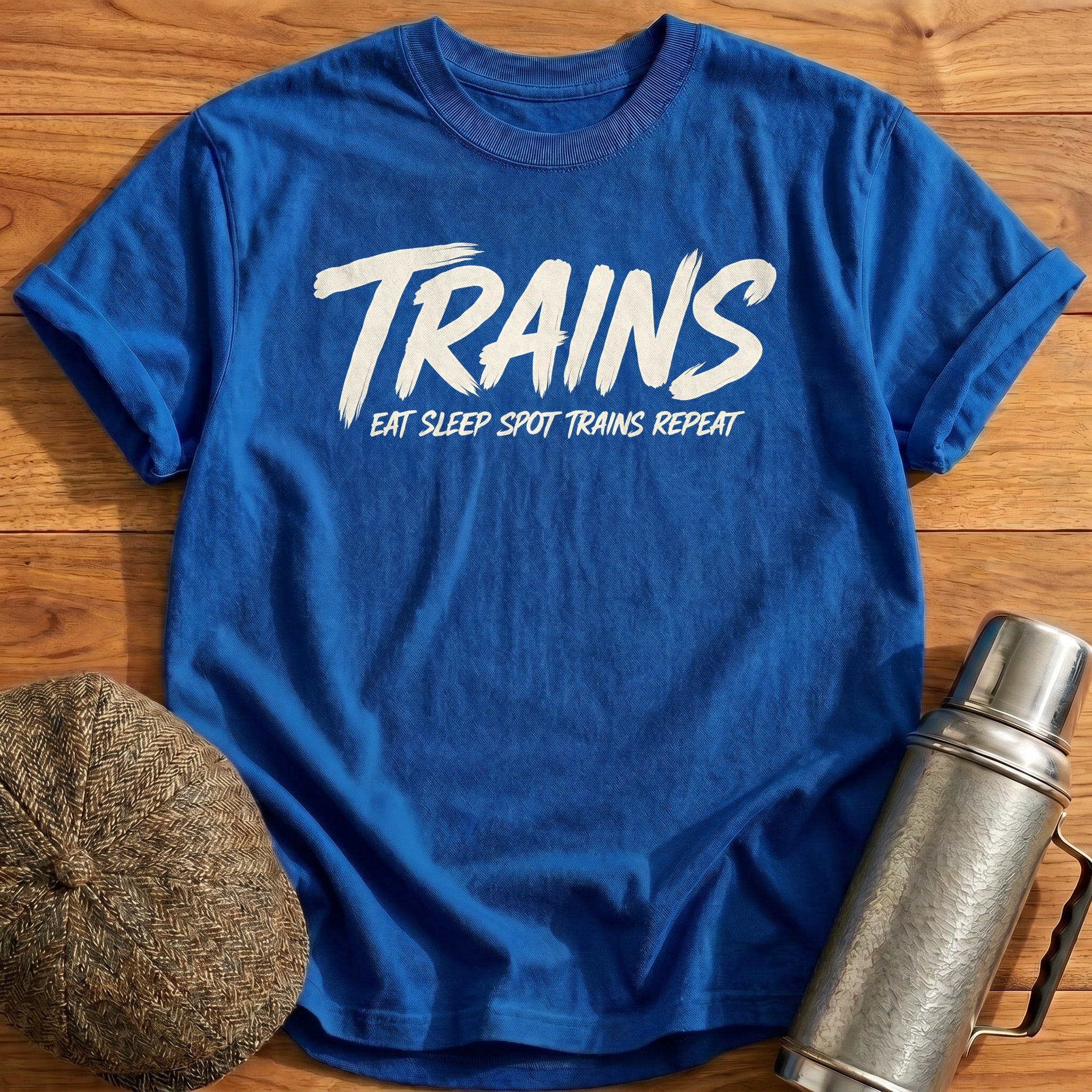 Eat Sleep Spot Trains Repeat 60 T-Shirt - Royal
