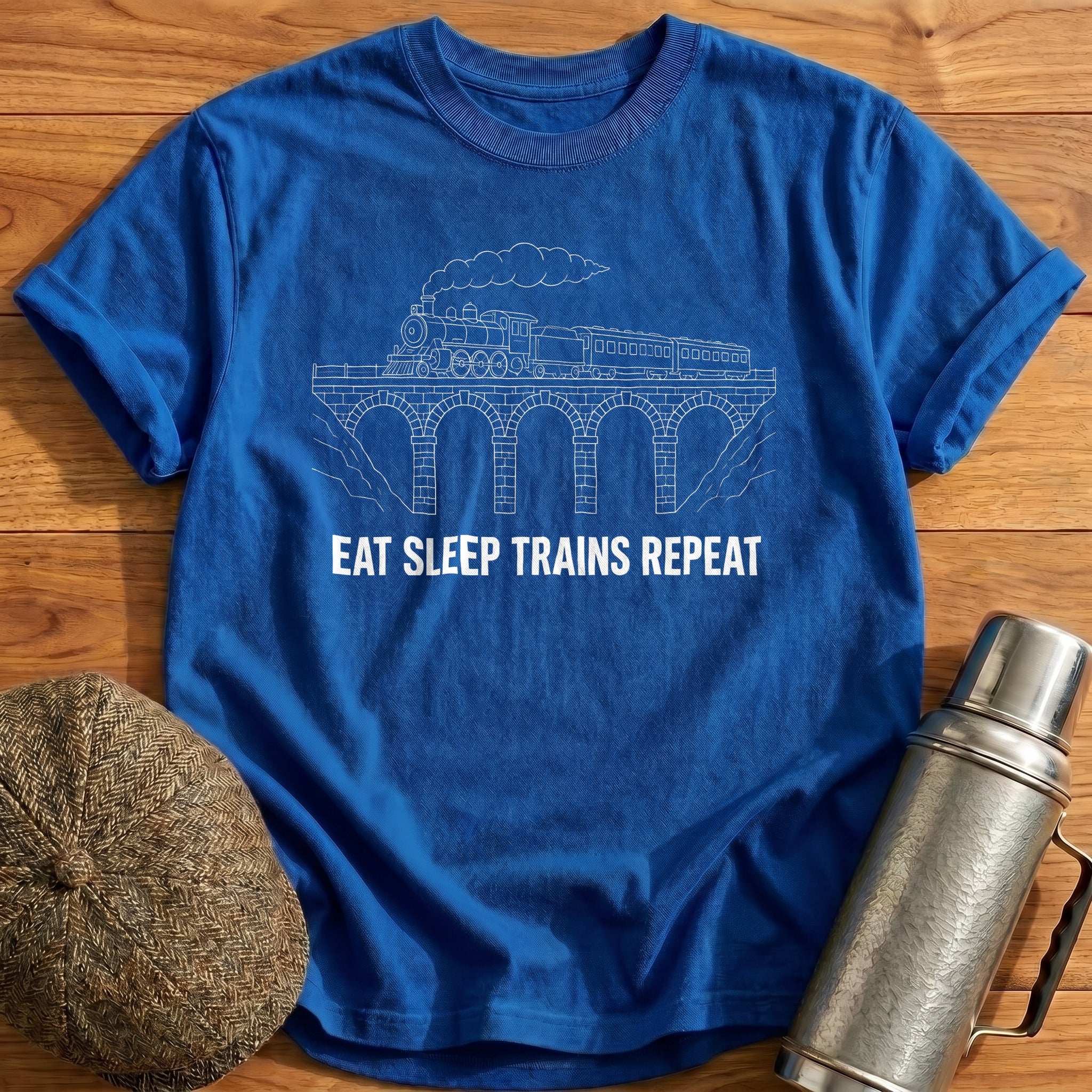 Eat Sleep Trains Repeat 58 T-Shirt - Royal