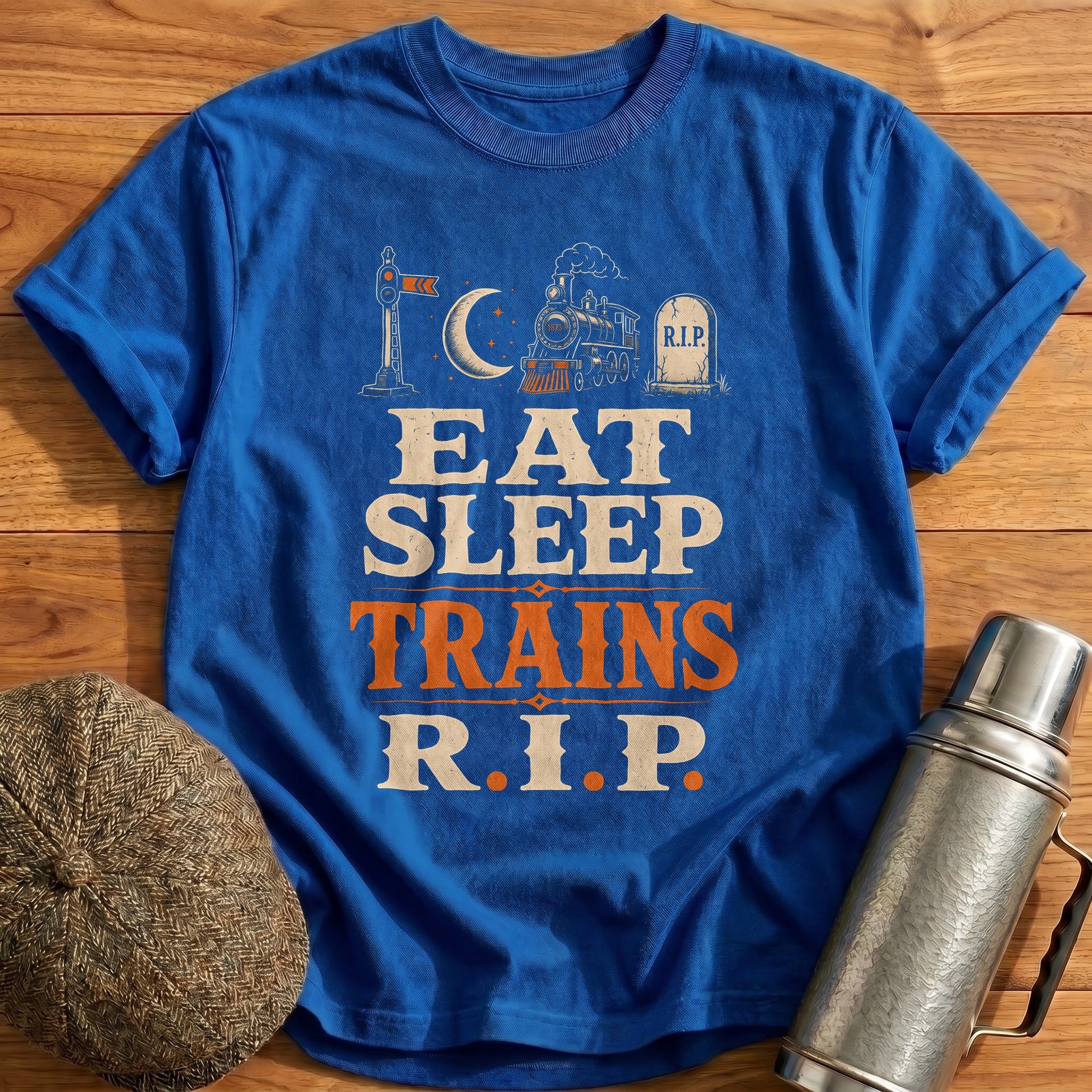Eat Sleep Trains Rip T-Shirt - Royal