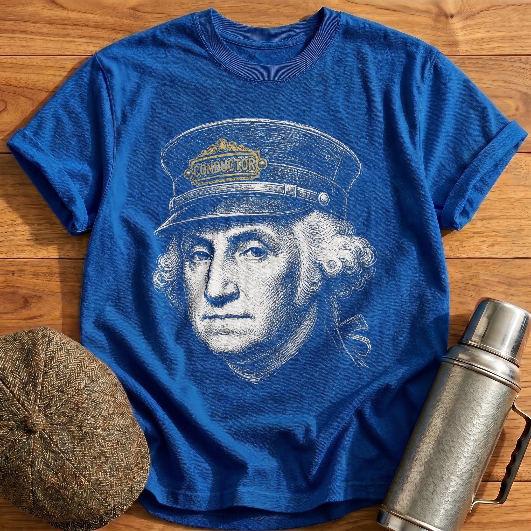 George Washington Conductor Faded Gold Sketch T-Shirt - Royal