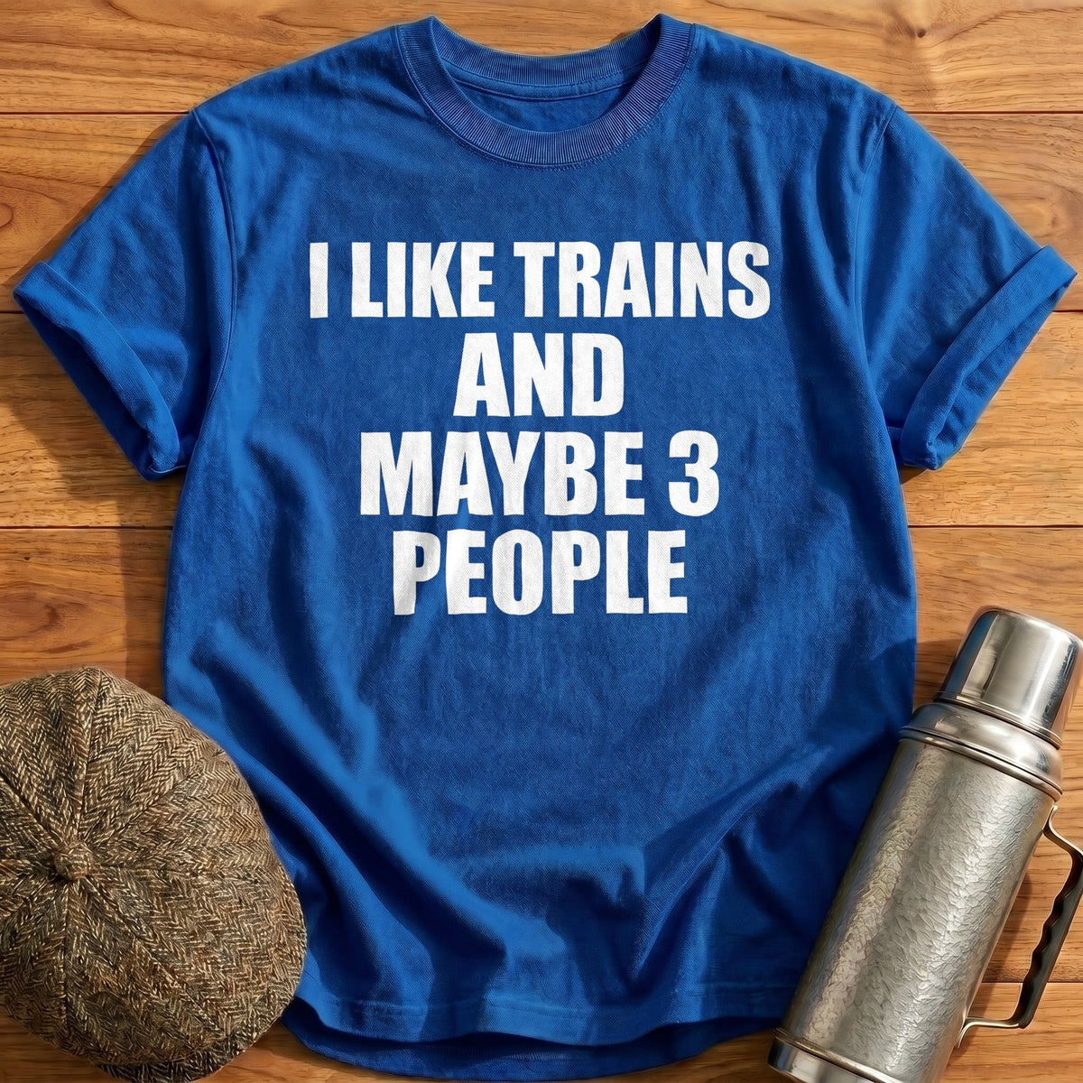 I Like Trains And Maybe 3 People Kids T-Shirt - Royal