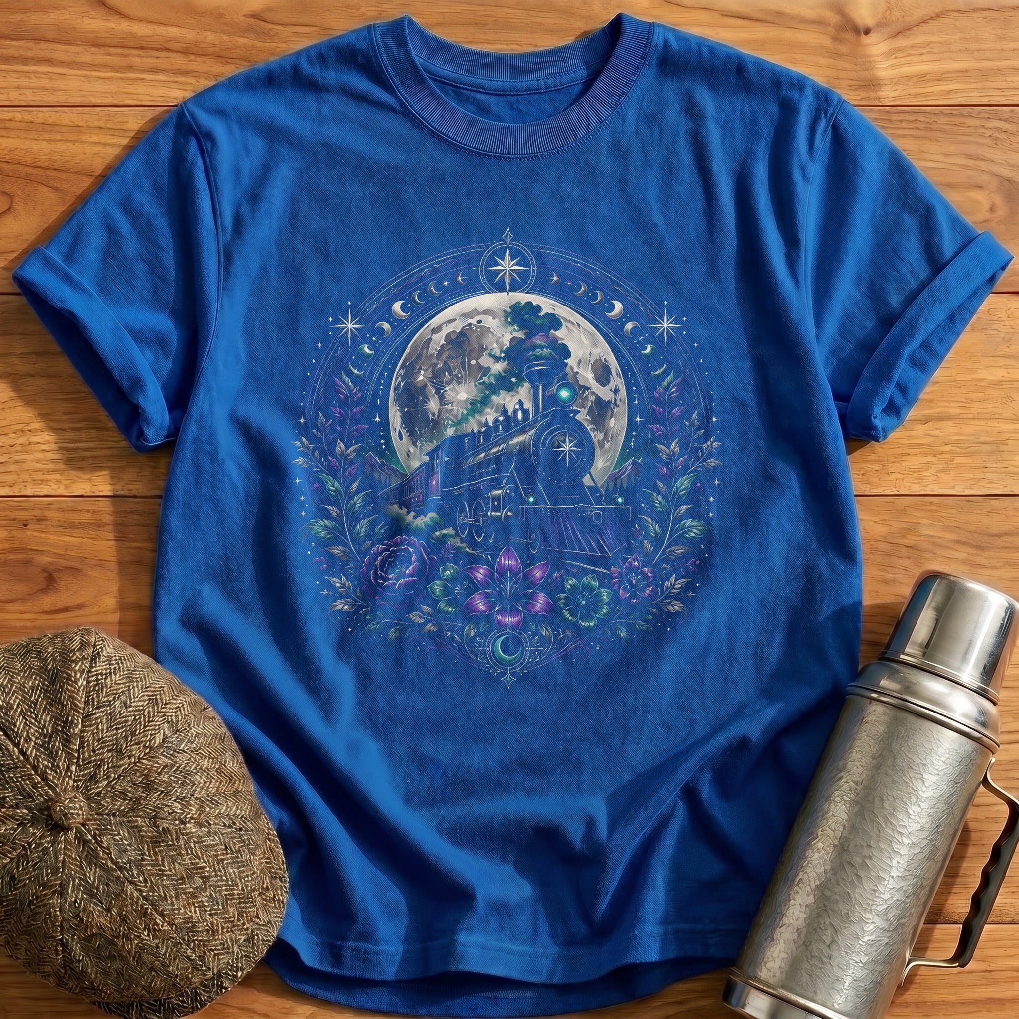 Moonlight Steam Train Floral Train Spotter Vintage - Royal