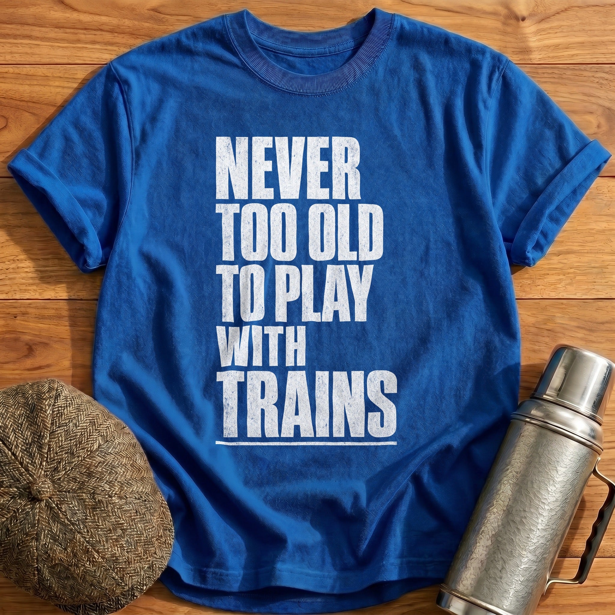 Never Too Old To Play With Trains Blocky 1 T-Shirt - Royal