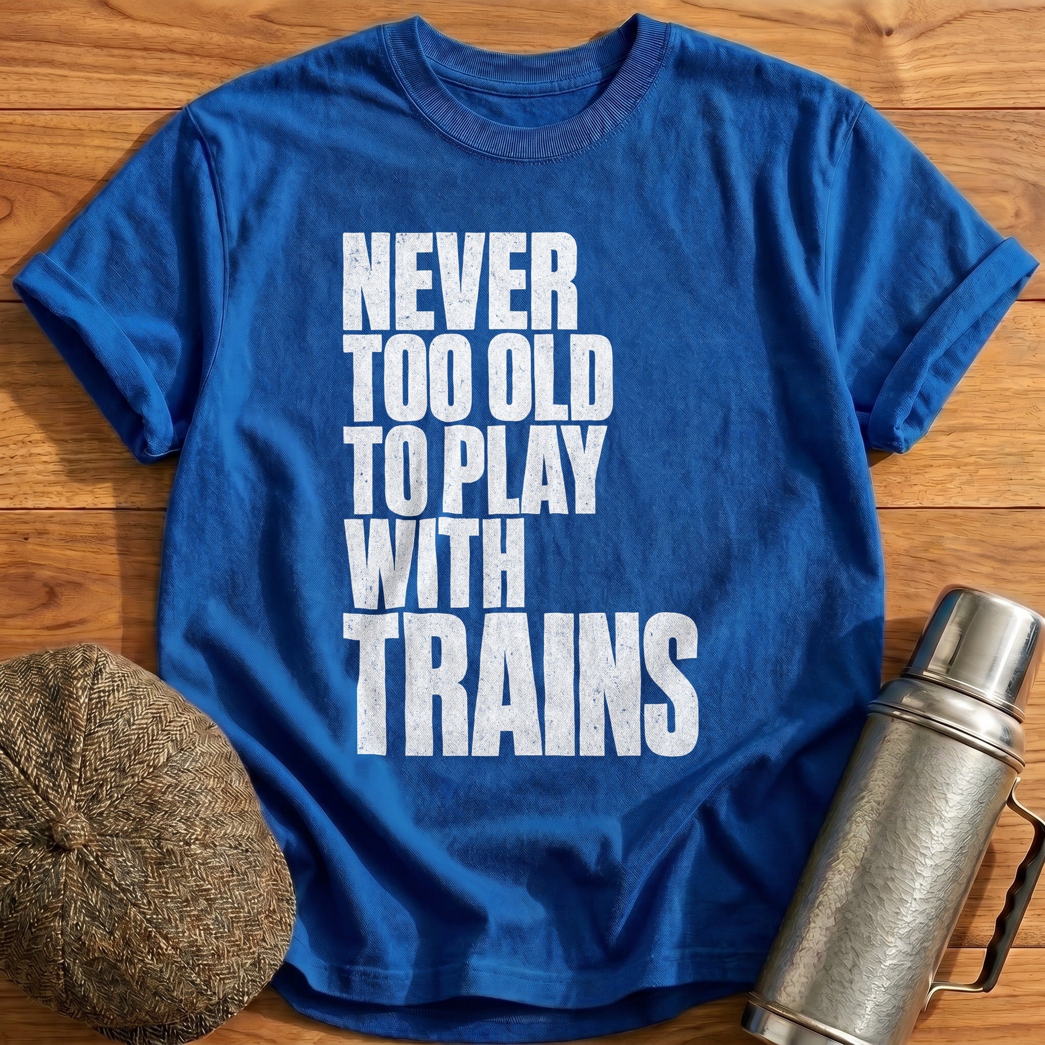 Never Too Old To Play With Trains Blocky 2 T-Shirt - Royal