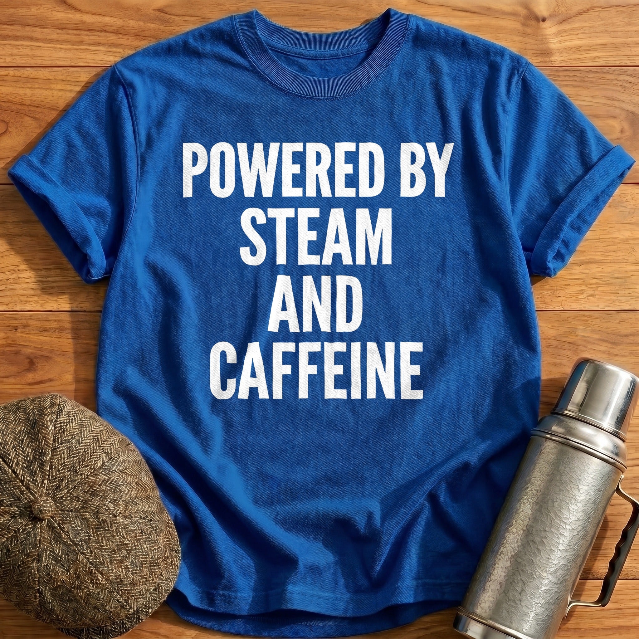 Powered By Steam And Caffeine T-Shirt - Royal