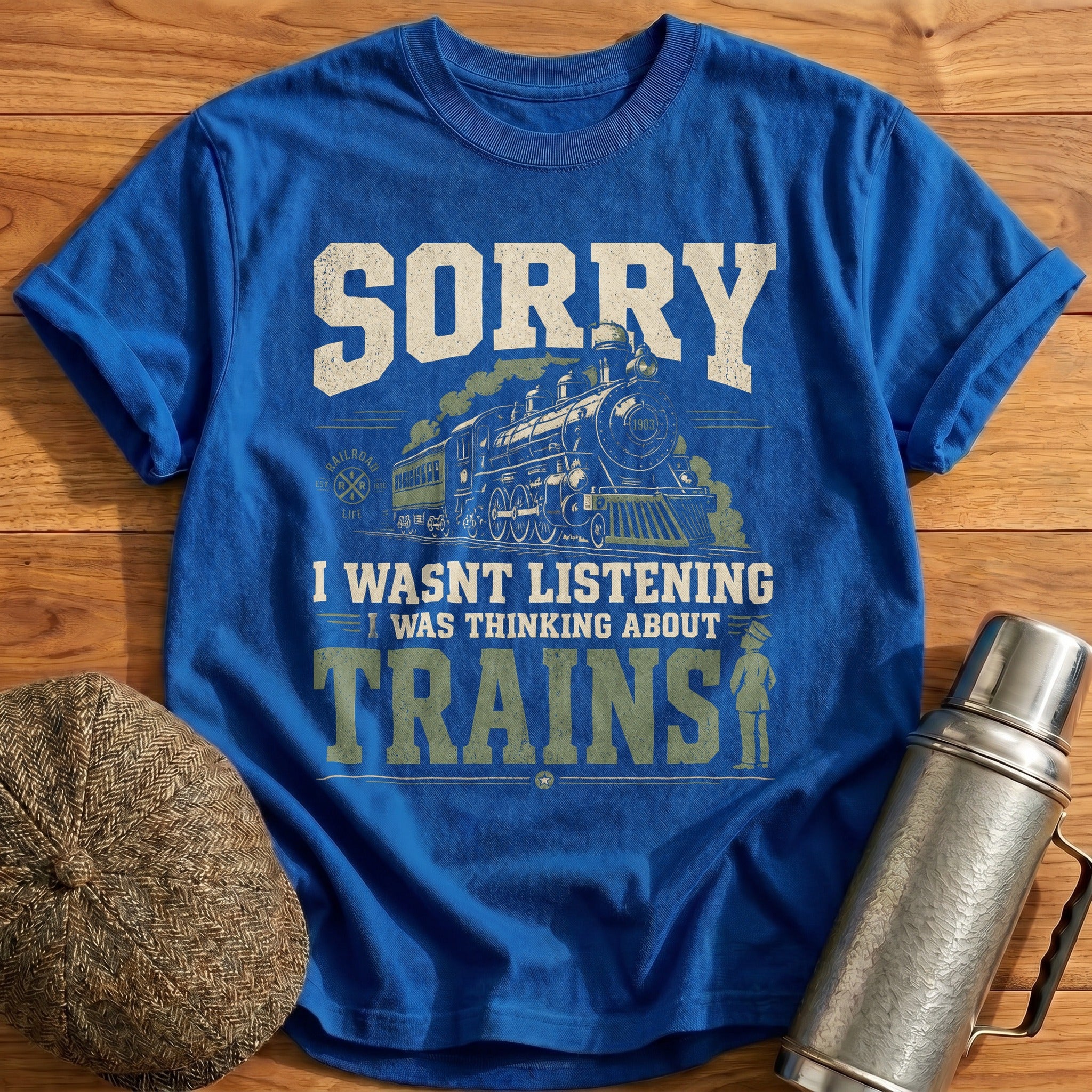 Sorry I Was Thinking About Trains T-Shirt - Royal