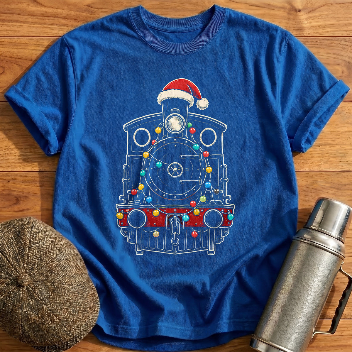 Steam Tank Engine Christmas Lights 68 T-Shirt - Royal