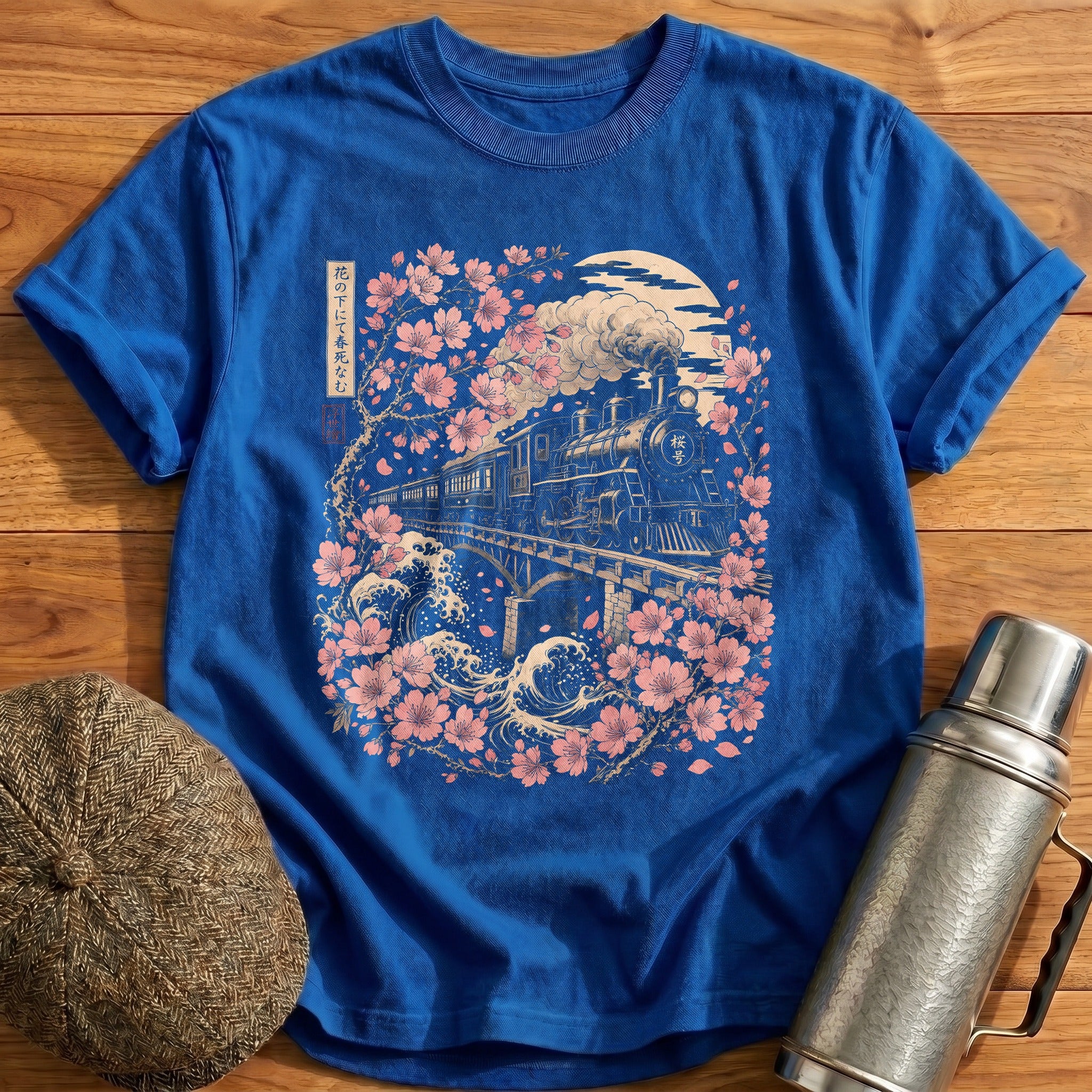 Steam Train Cherry Blossom Ukiyo E - Royal