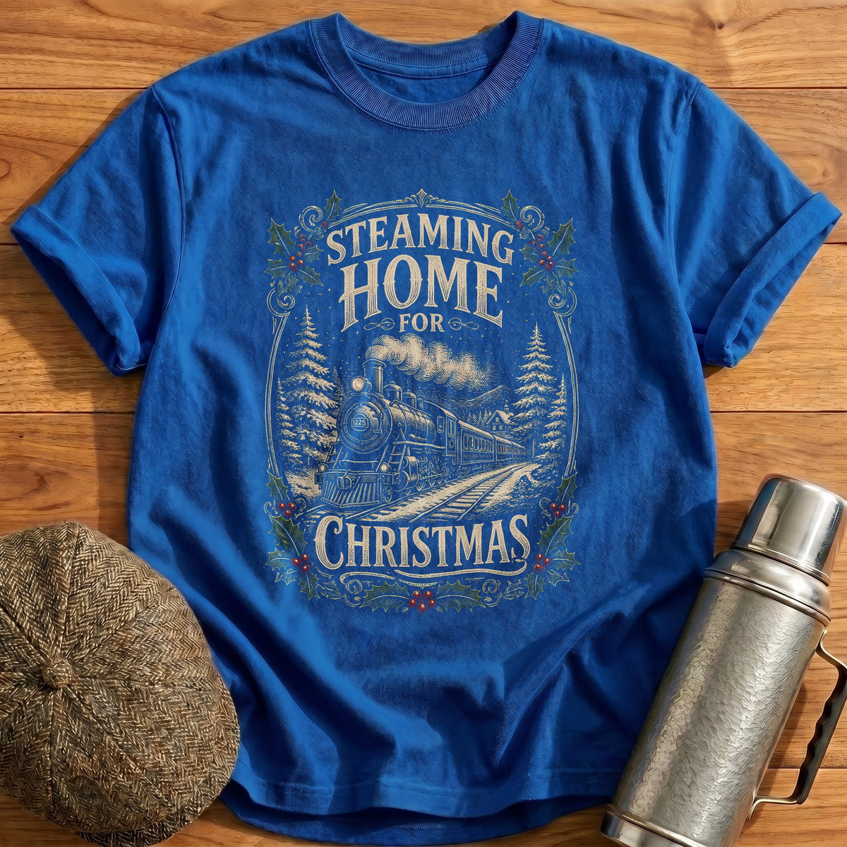 Steaming Home For Christmas 74 T-Shirt - Royal