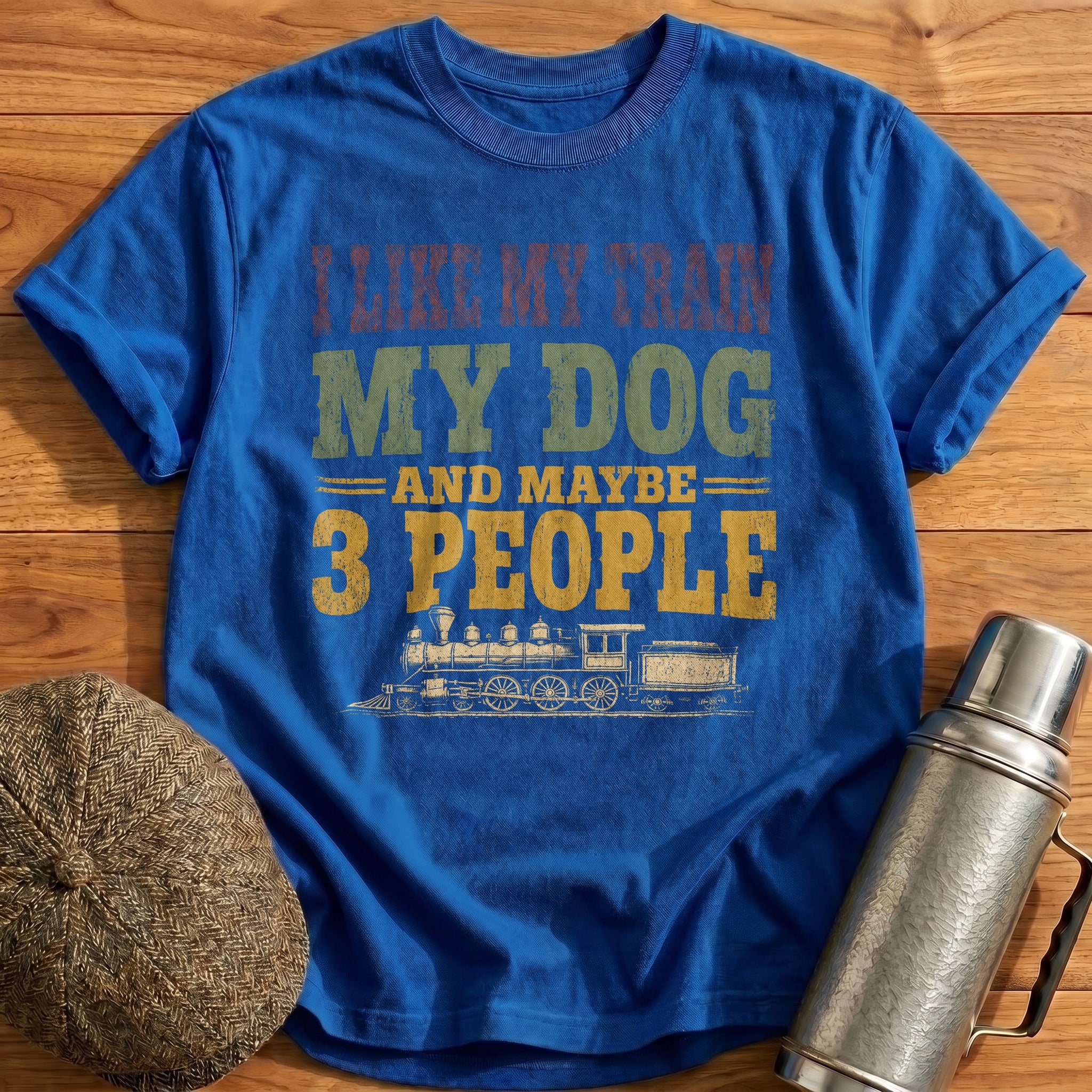 Train Dog 3 People T-Shirt - Royal