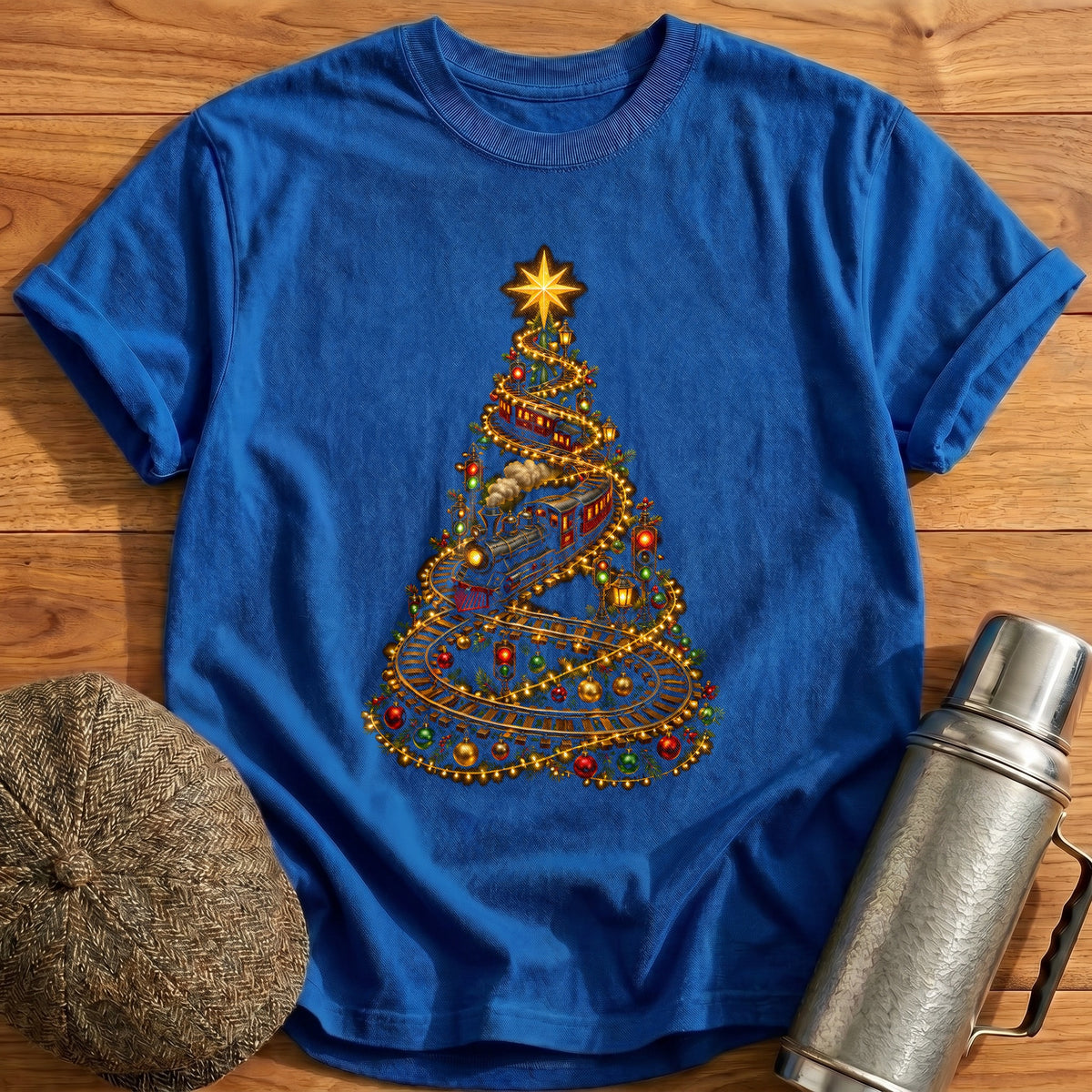 Train String Lights Tree 14 T-Shirt - Royal