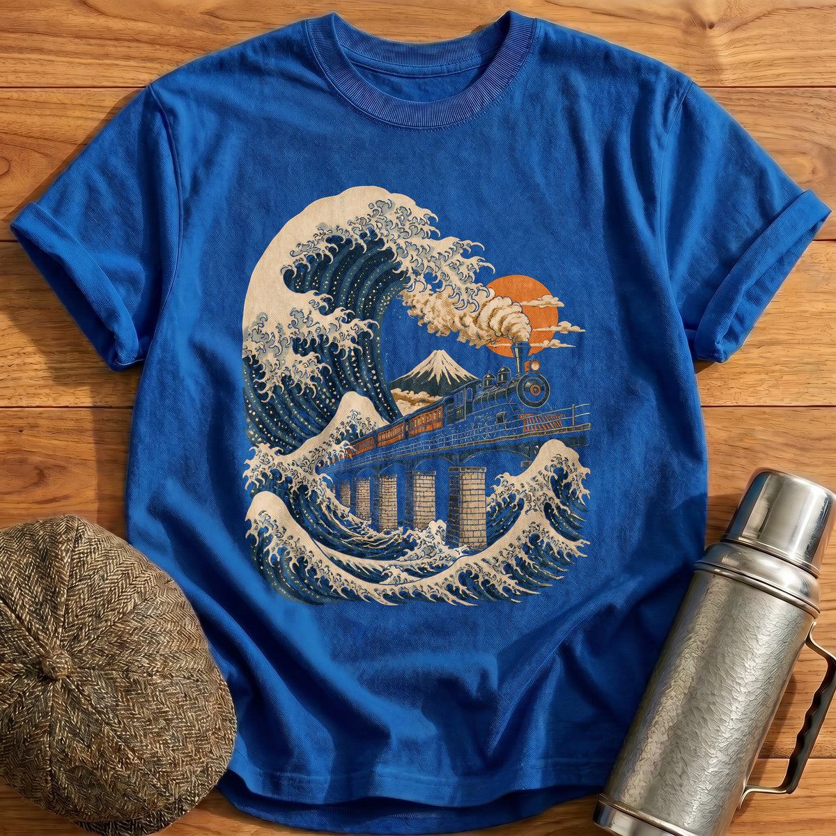 Train Wave Ukiyoe 96 T-Shirt - Royal