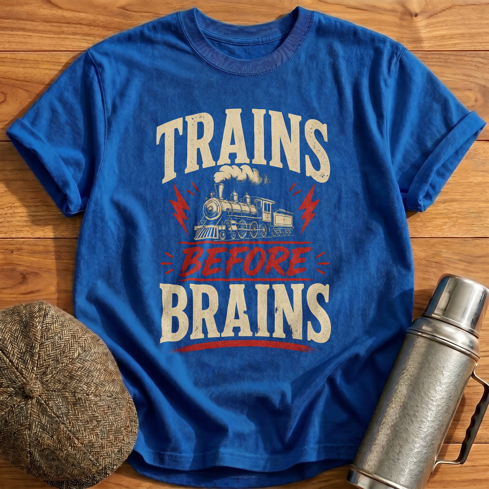 Trains Before Brains T-Shirt - Royal