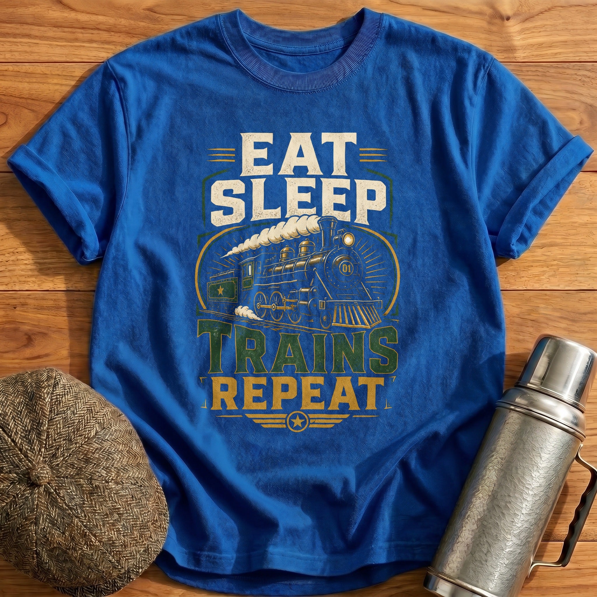 Eat Sleep Trains Repeat T-Shirt - Royal