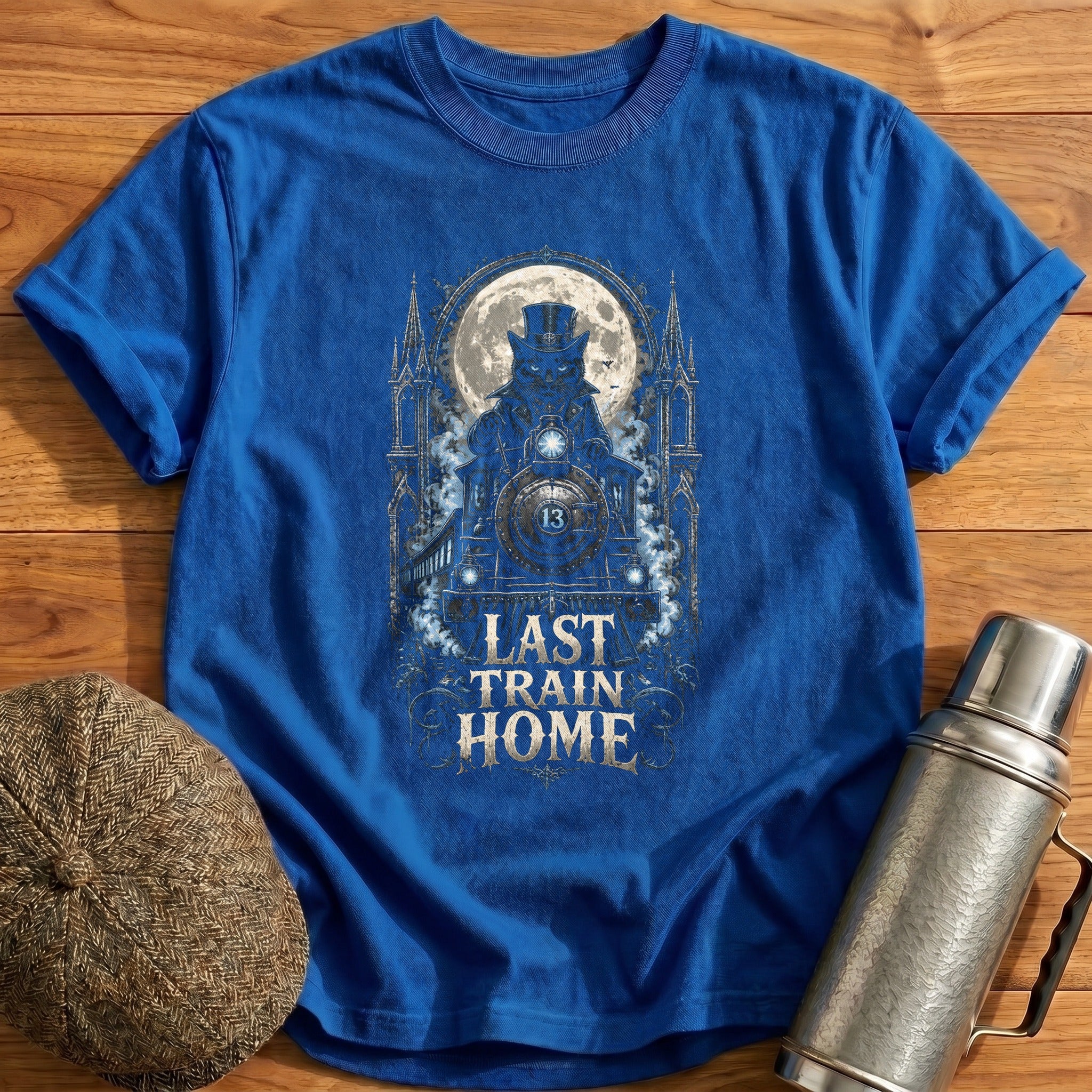 Gothic Cat Train T-Shirt - Royal