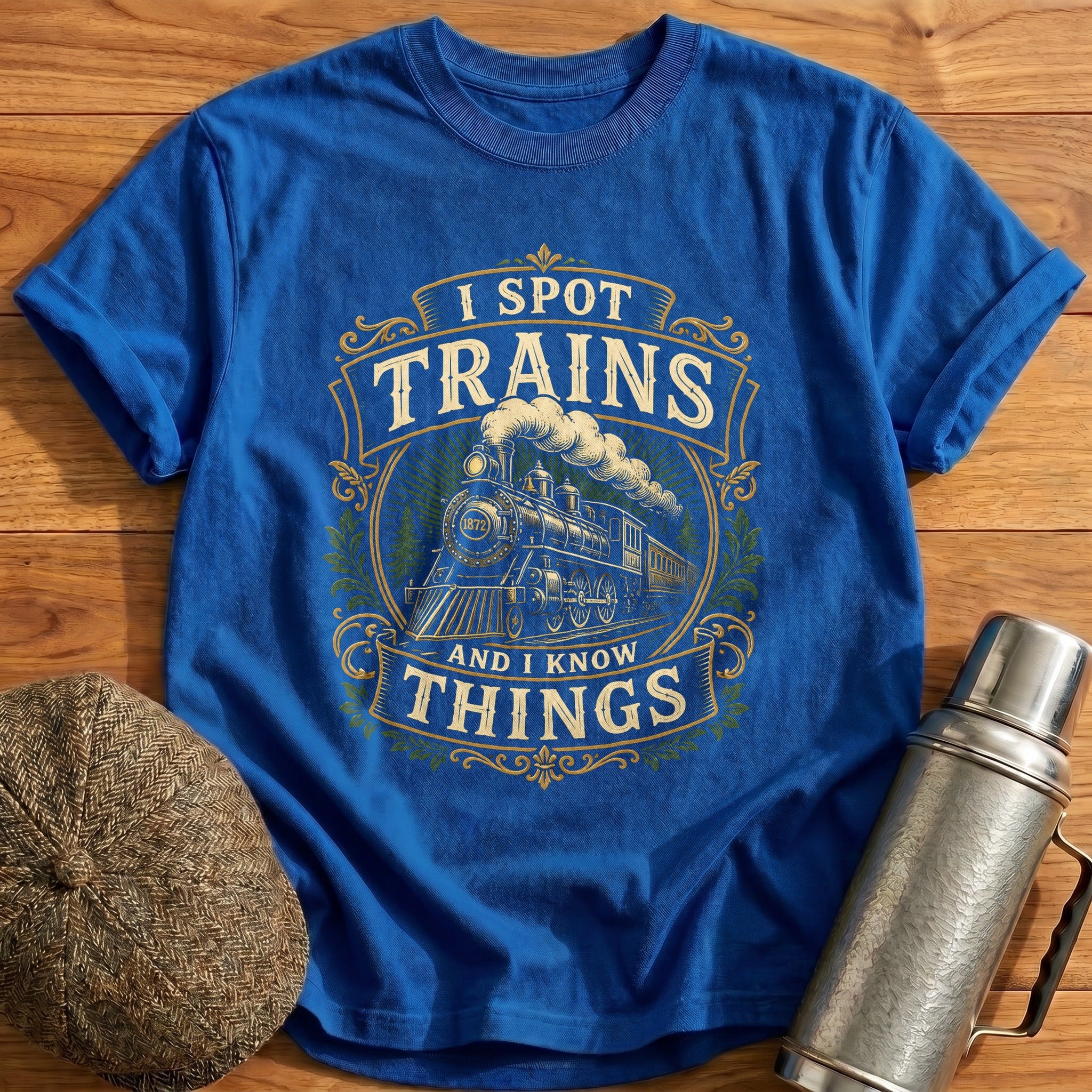 I Spot Trains and Know Things T-Shirt - Royal