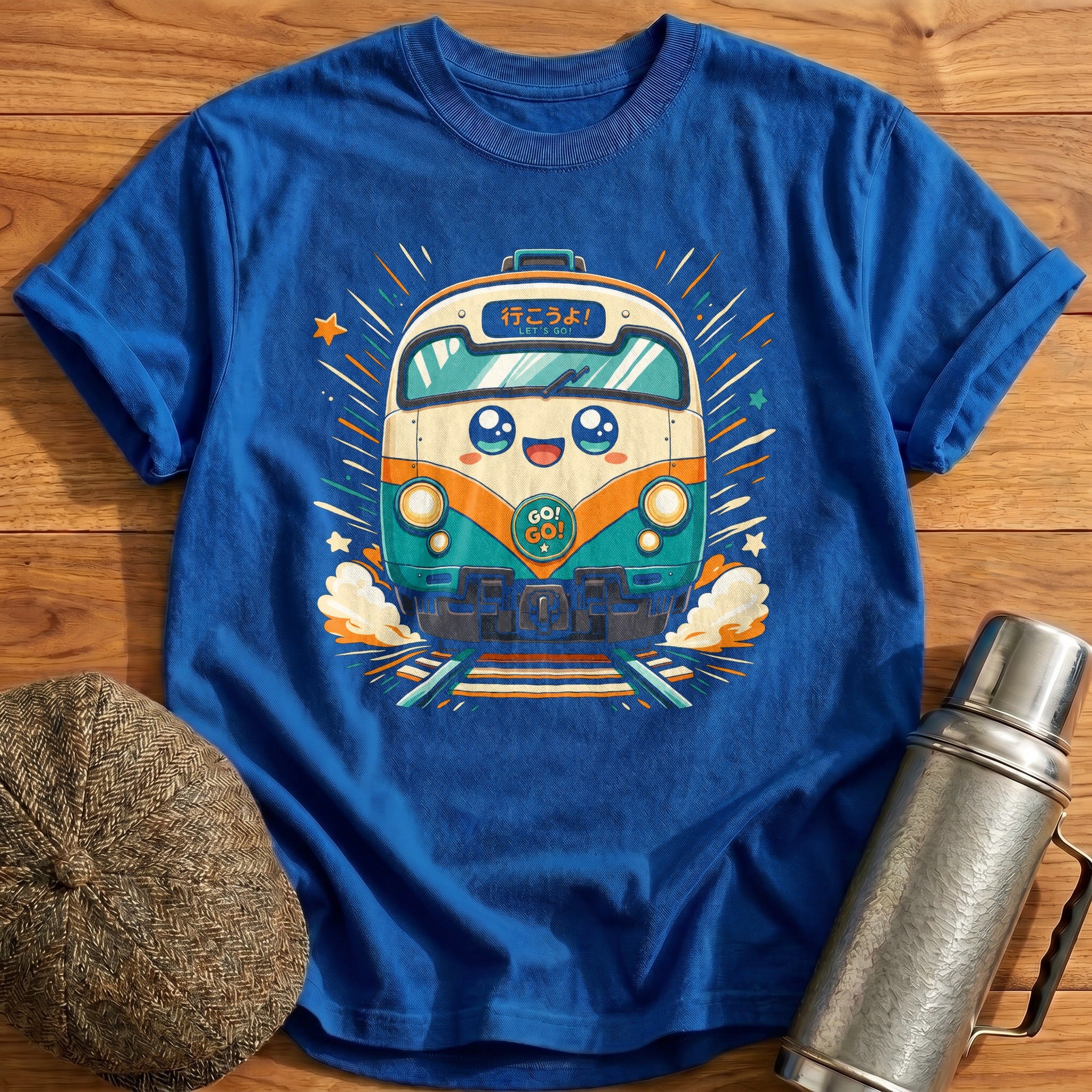 Kawaii Train Face T-Shirt - Royal