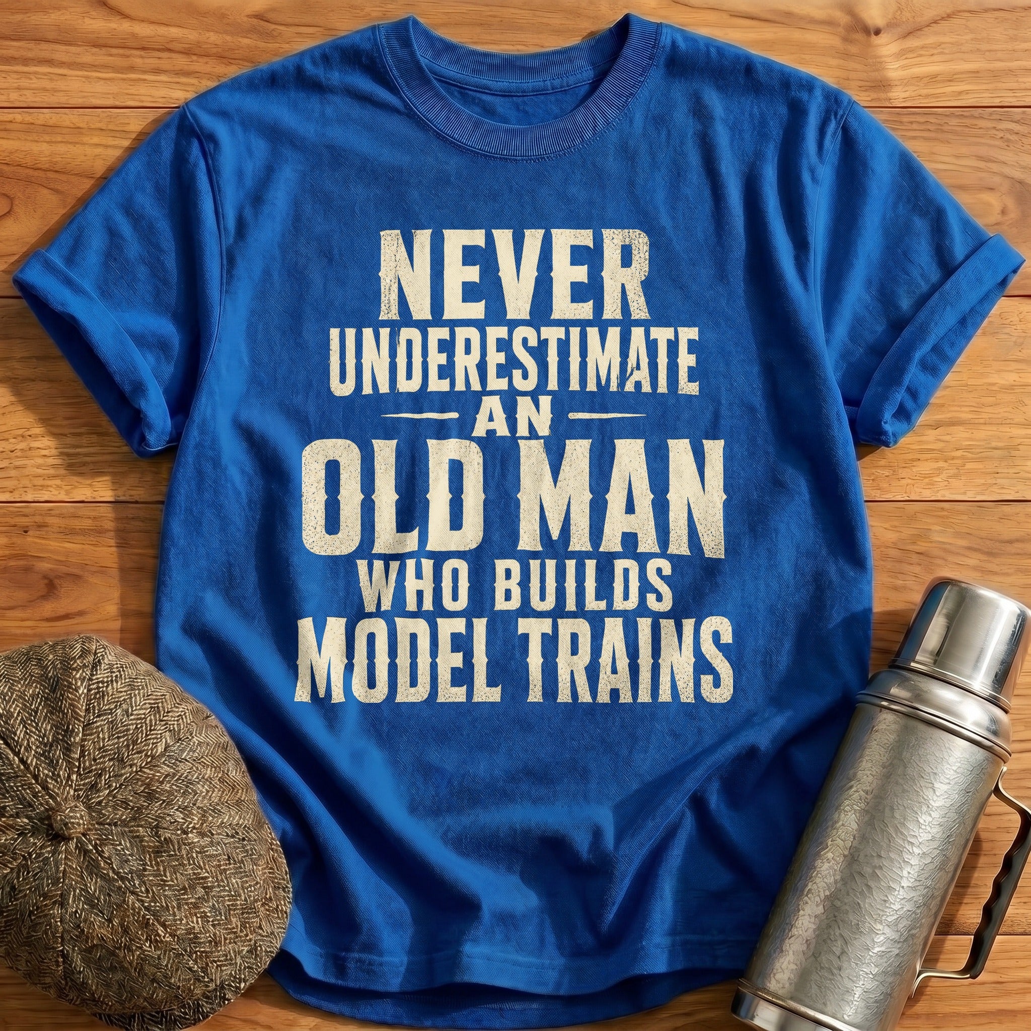 Never Underestimate Old Man Model Trains II T-Shirt - Royal