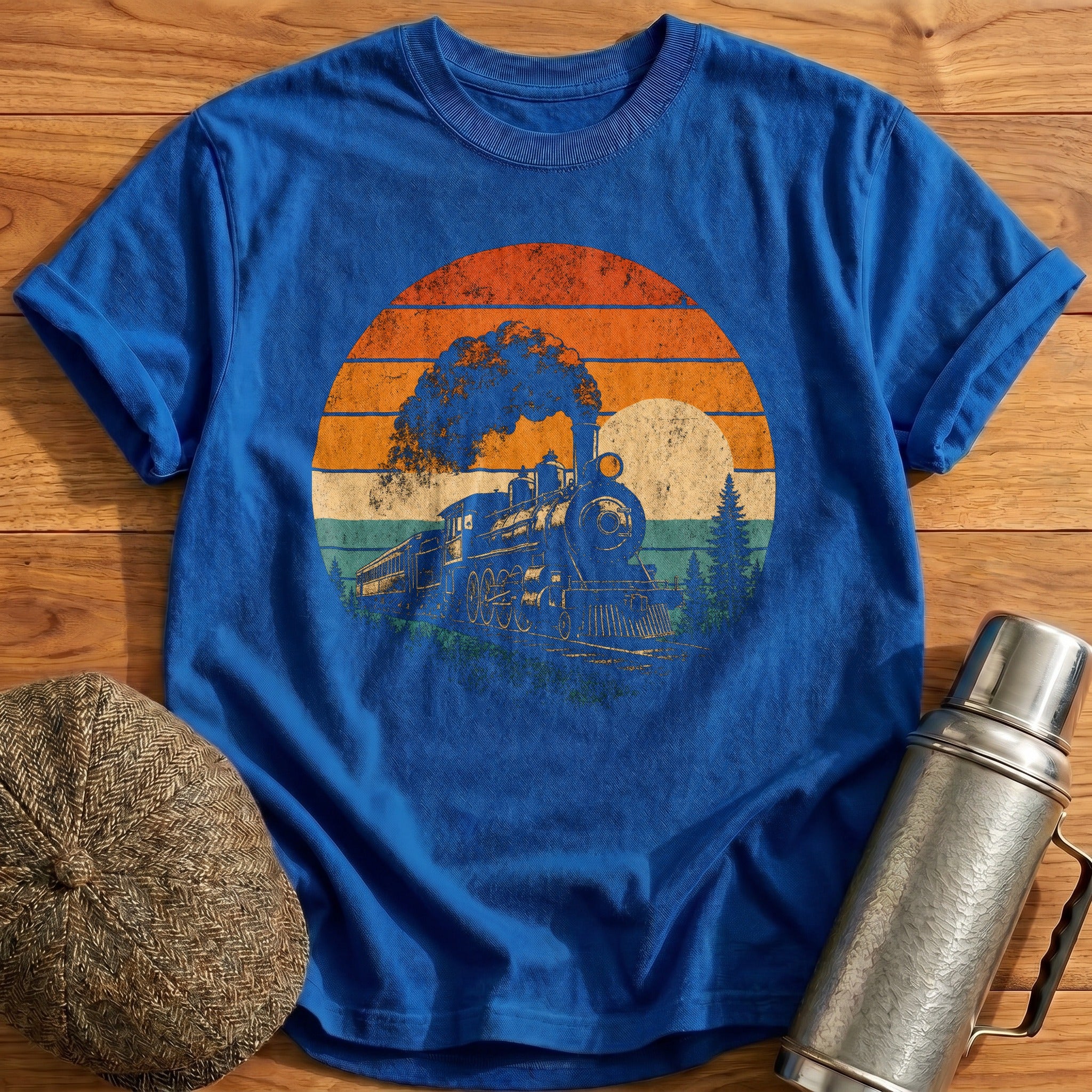Retro Train Sunset T-Shirt - Royal