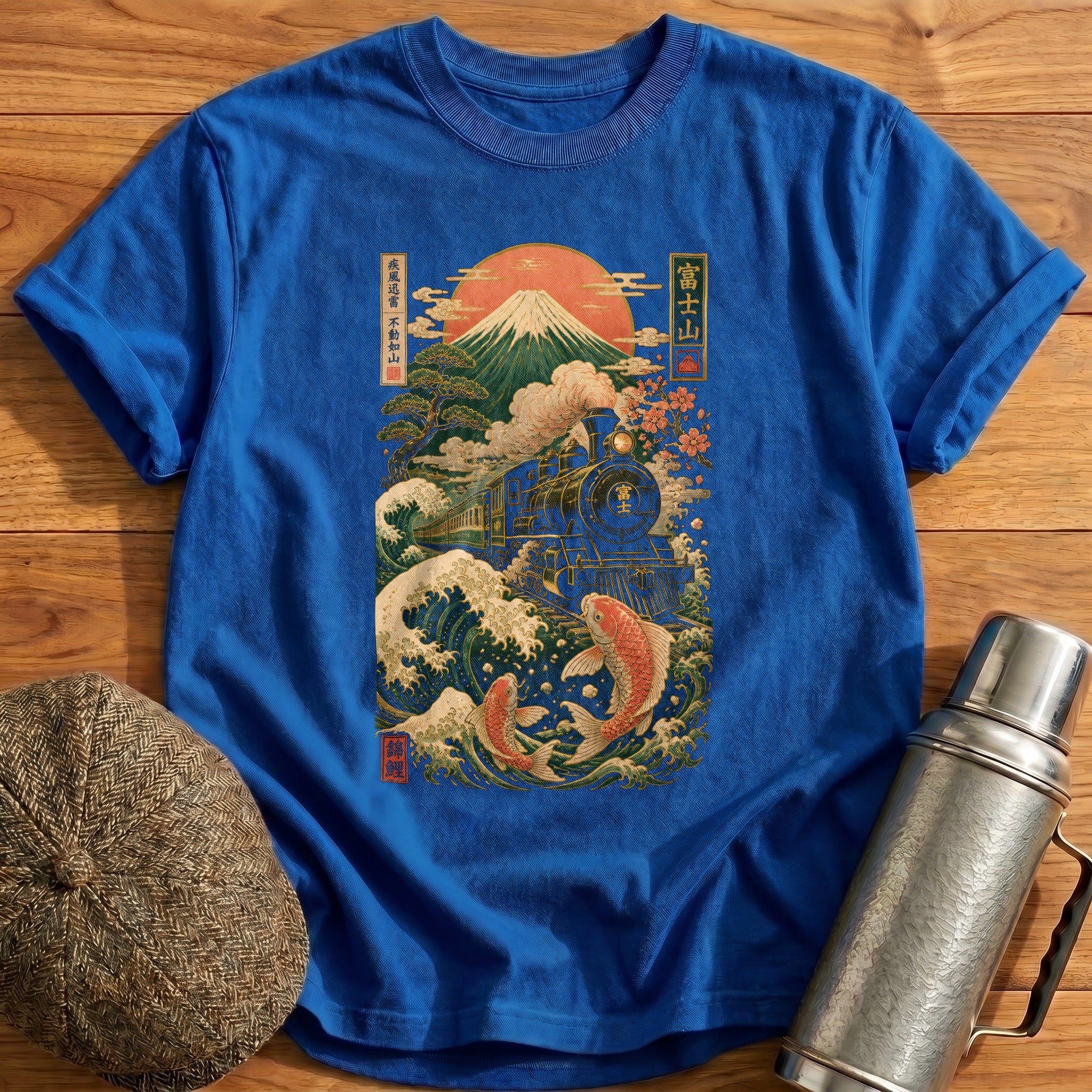 Ukiyoe Train T-Shirt - Royal
