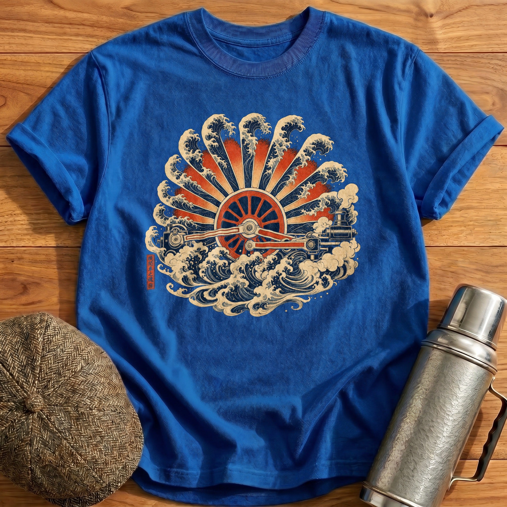 Ukiyoe Wheel Rising Sun T-Shirt - Royal