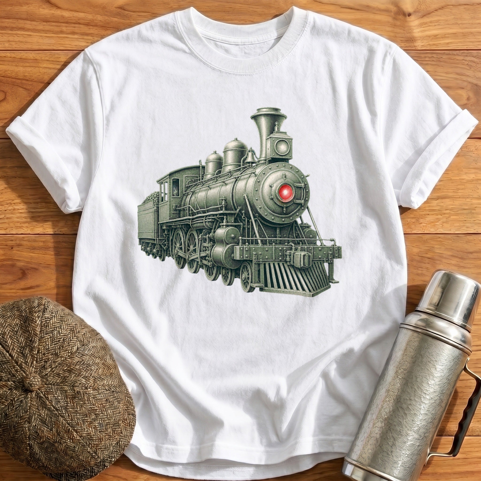 Steam Locomotive Front Three-Quarter T-Shirt - White