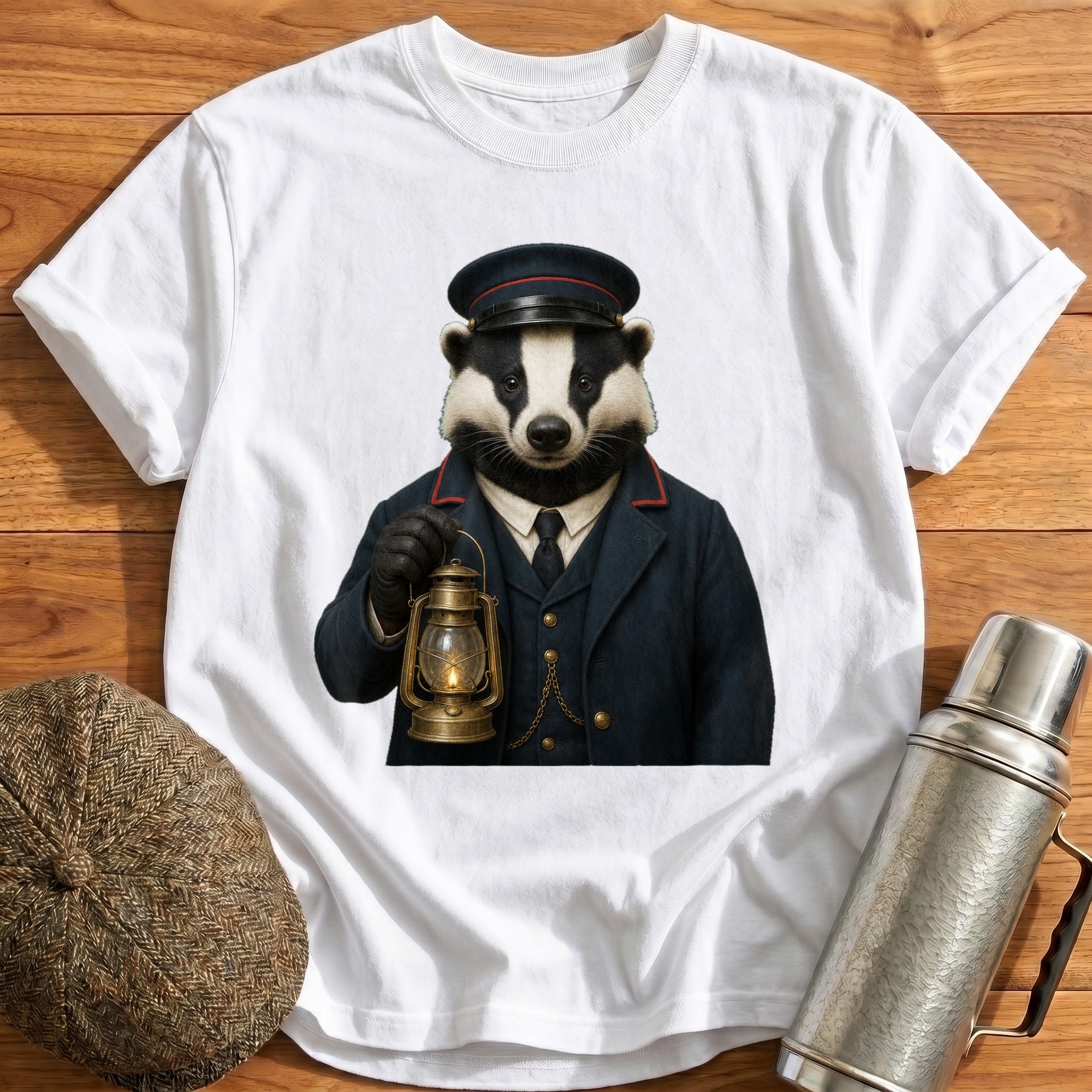 Badger Train Guard With A Lantern T-Shirt - White