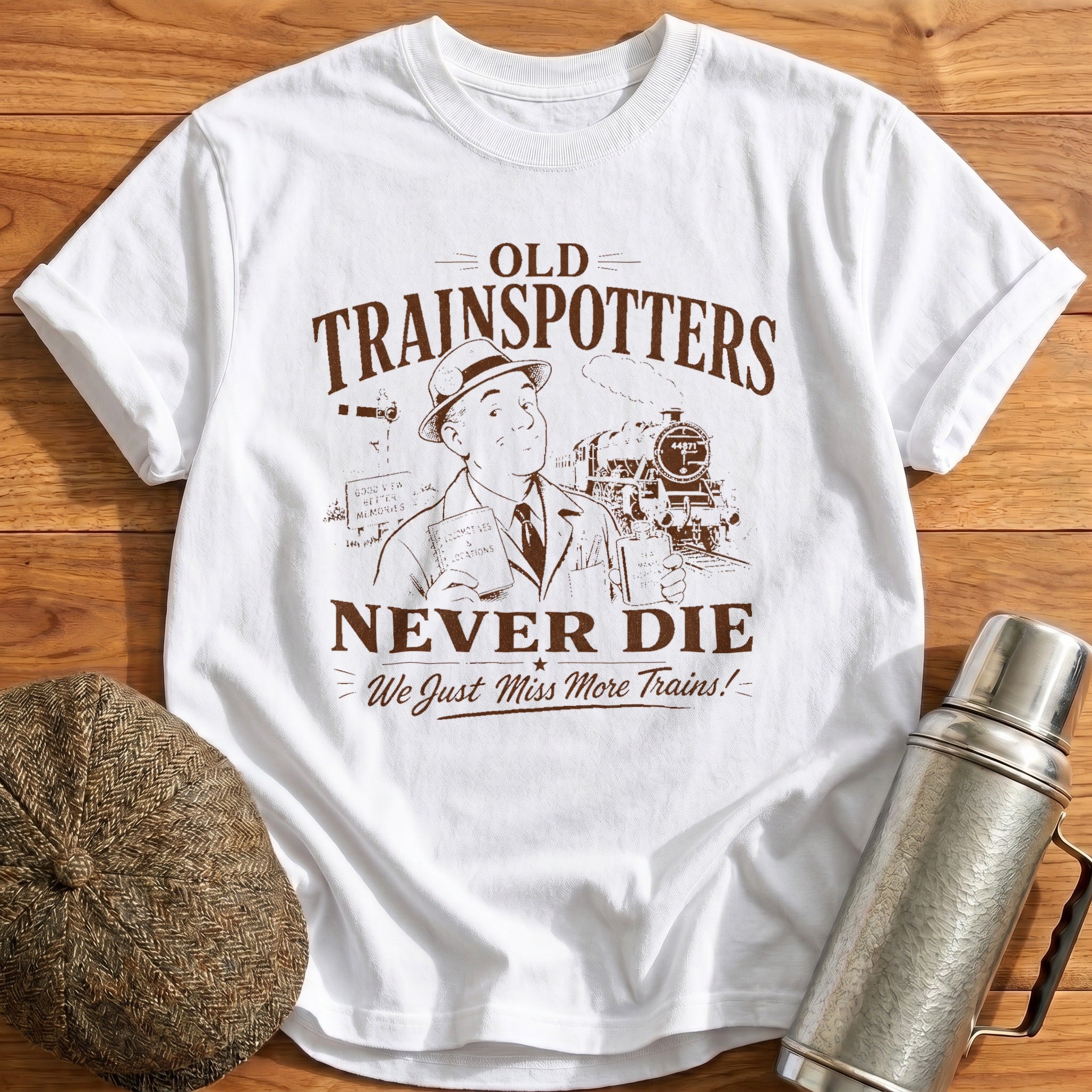 Old Trainspotters Never Die T-Shirt - White