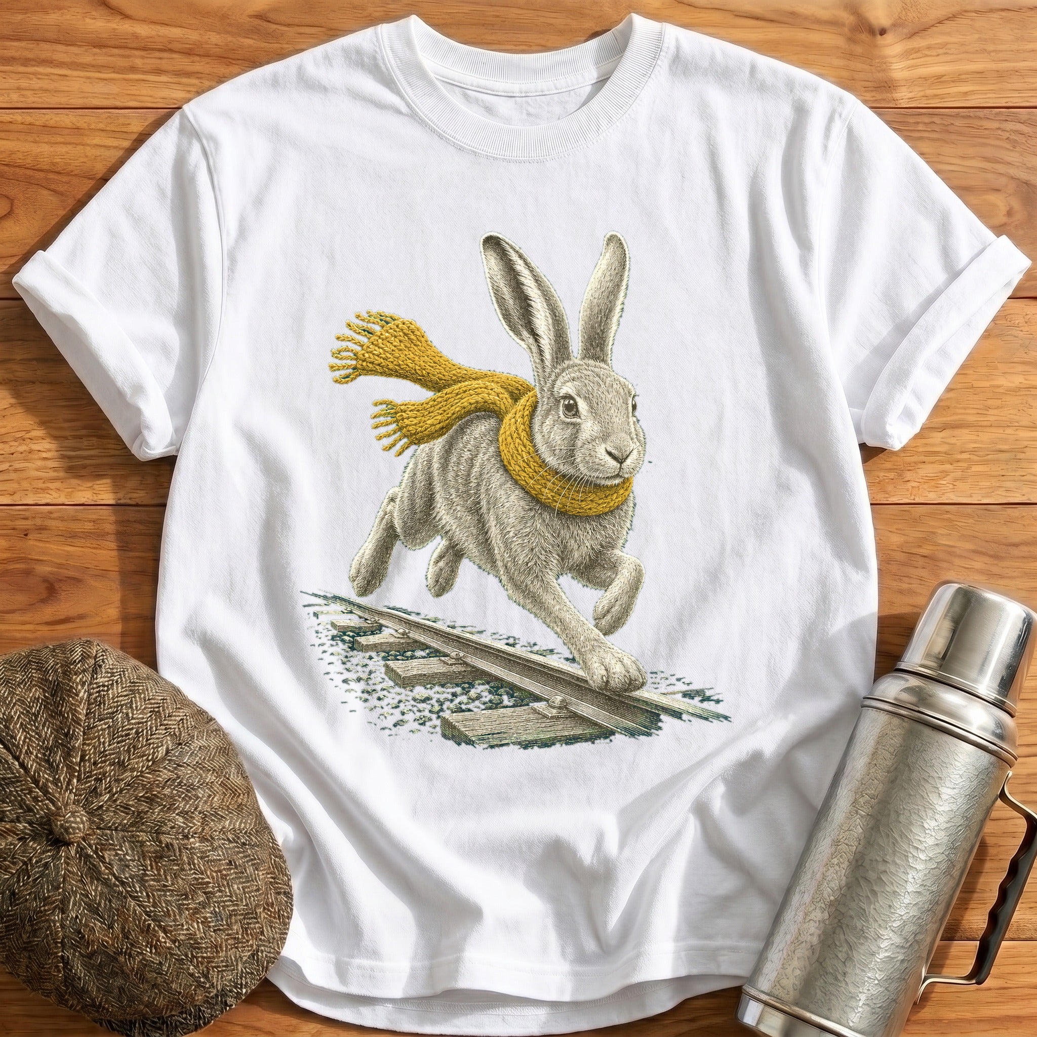 Hare Running Beside The Rails T-Shirt - White