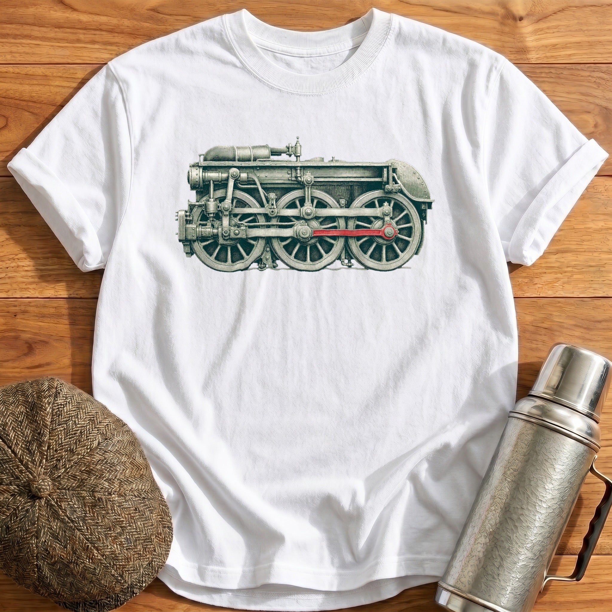 Steam Loco Driving Wheels And Coupling Rods T-Shirt - White