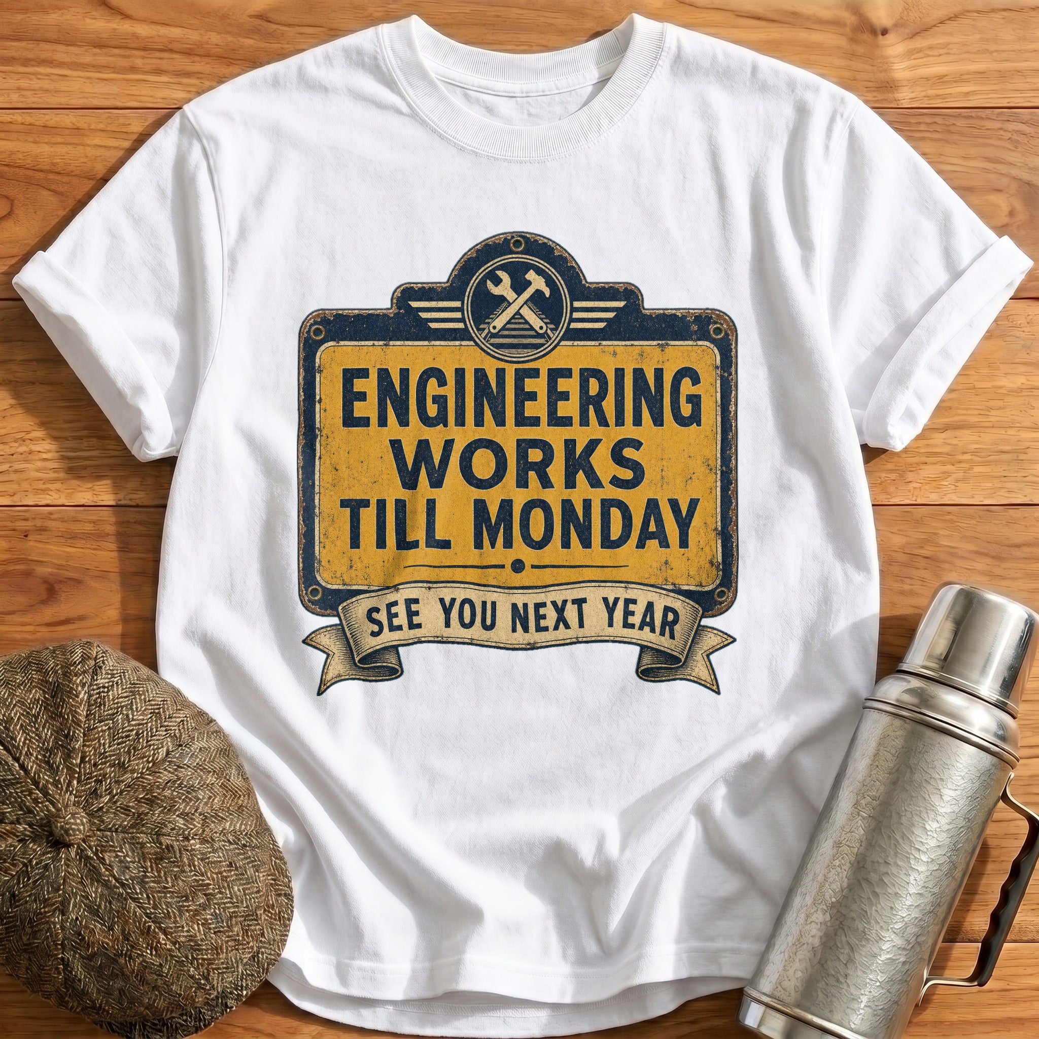 Engineering Works Till Monday T-Shirt - White