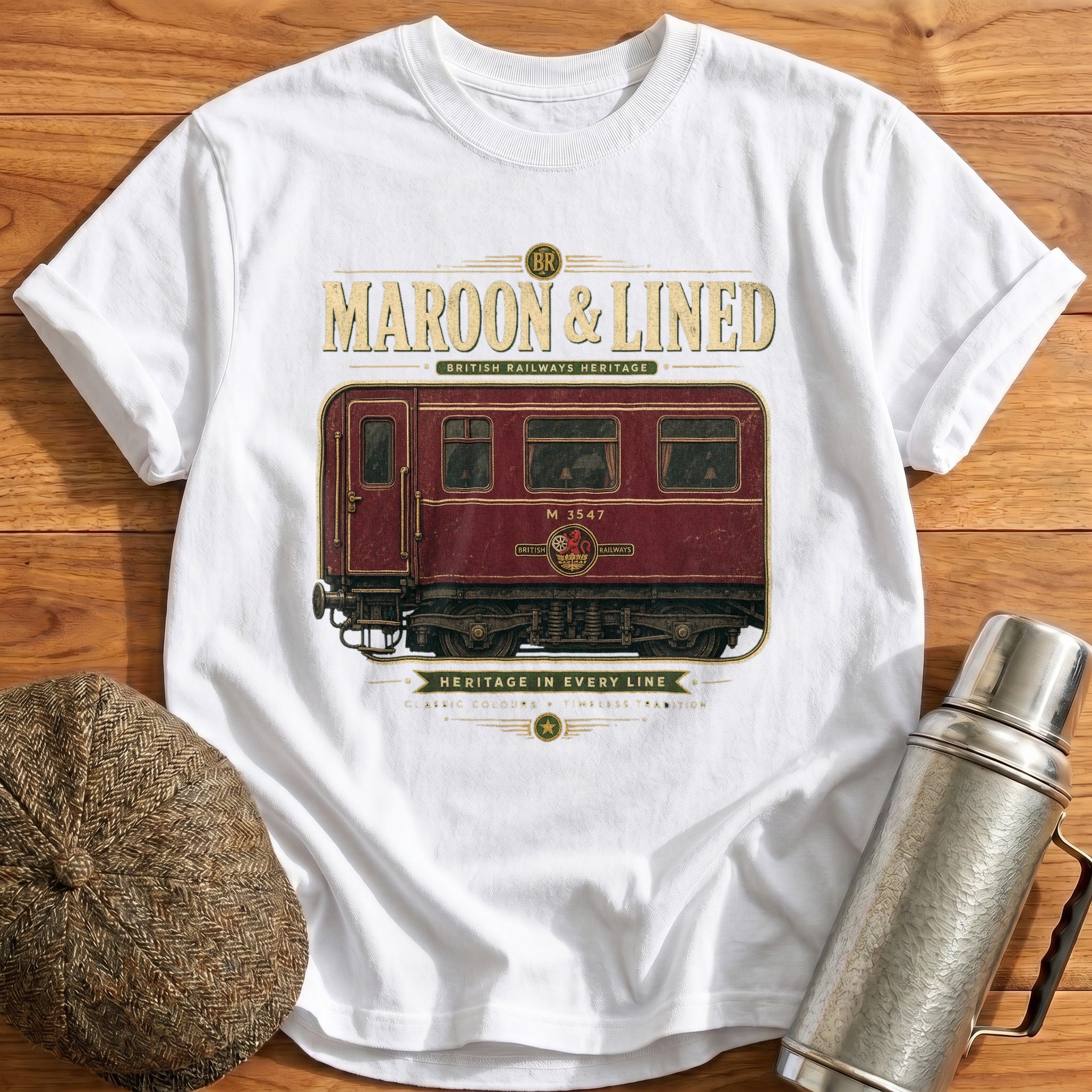 Maroon & Lined T-Shirt - White