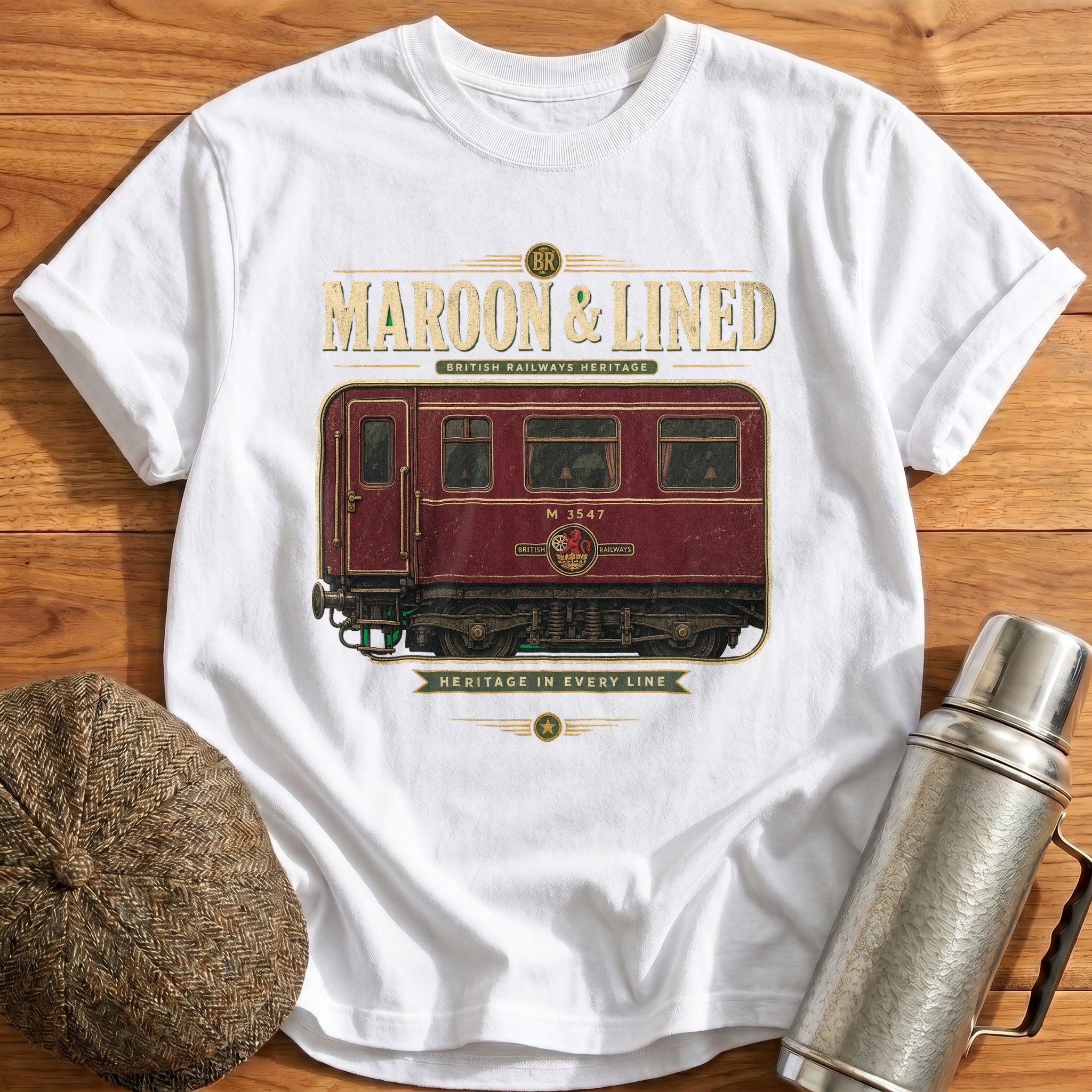 Maroon & Lined T-Shirt - White